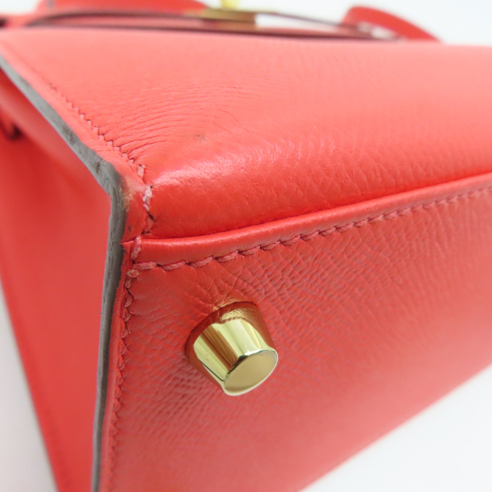 HERMES Epsom leather Kelly 25 gold buckle handle shoulder bag red