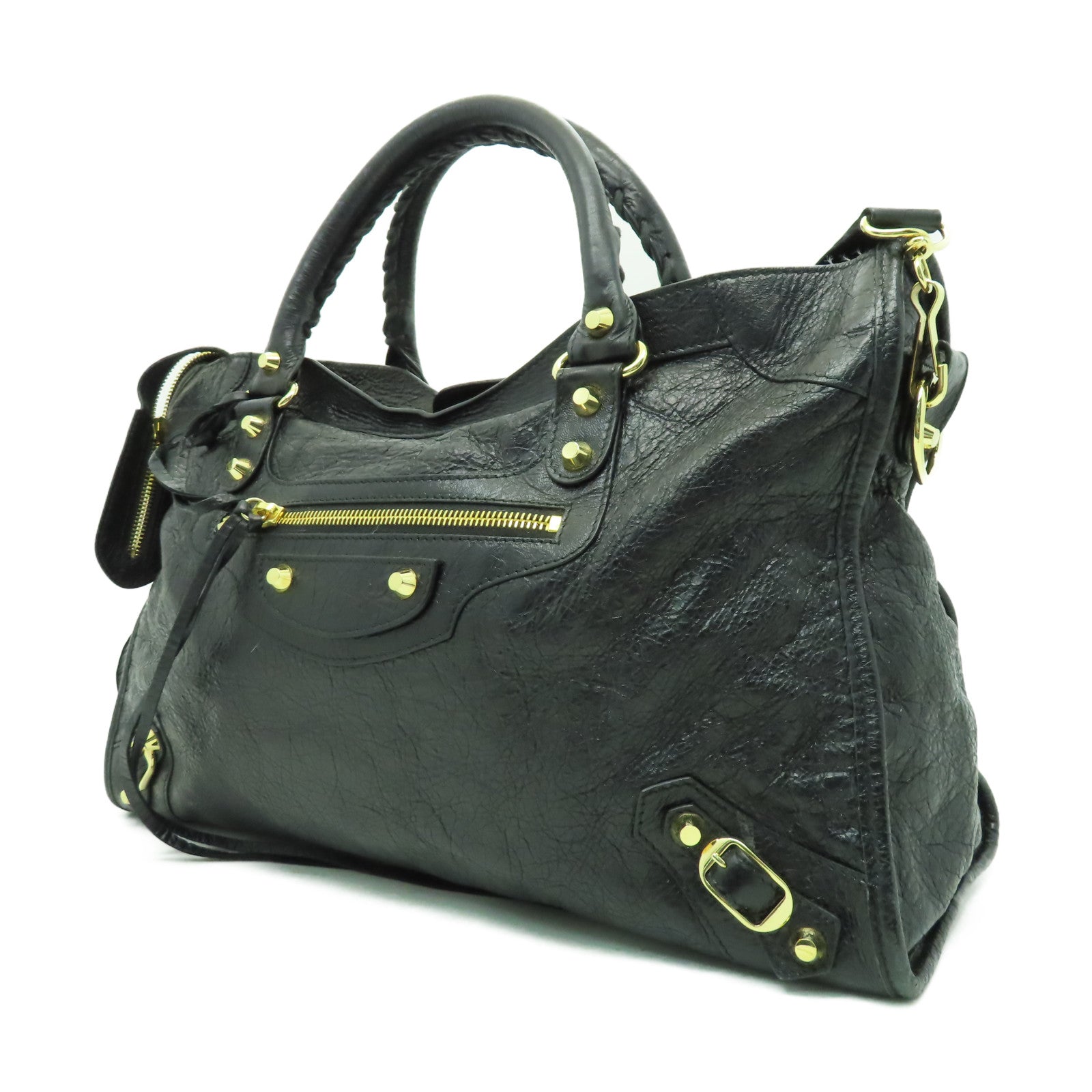BALENCIAGA 牛皮皮革City金扣手挽肩背兩用袋黑色
