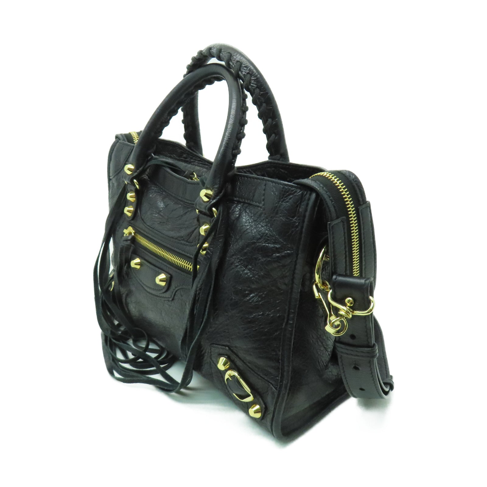 BALENCIAGA 牛皮皮革Mini City金扣手挽肩背兩用袋黑色