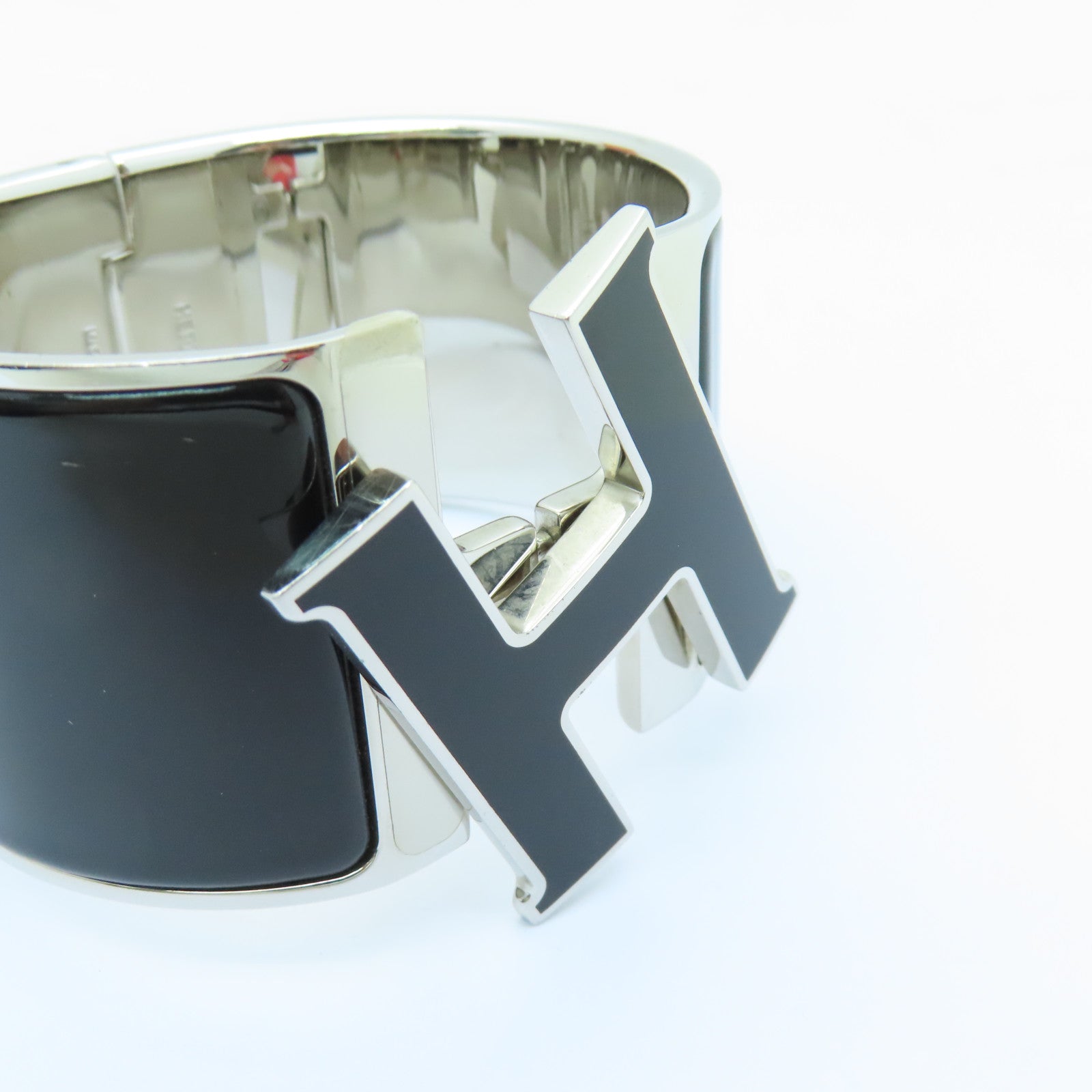 HERMES 金屬Clic-Clac H手鐲銀色/黑色#16cm