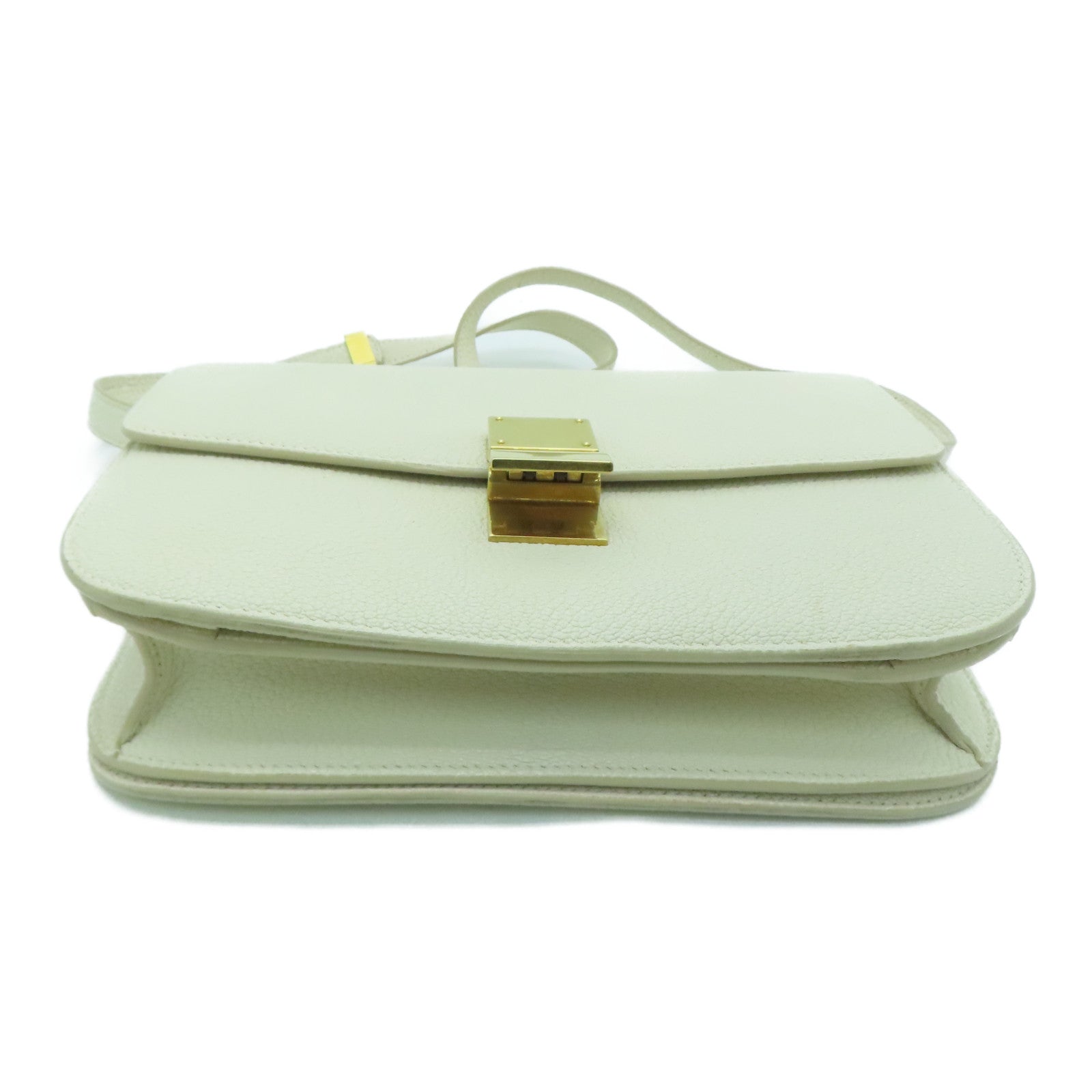 CELINE 牛皮皮革Shoulder Bag金扣肩背袋米白色