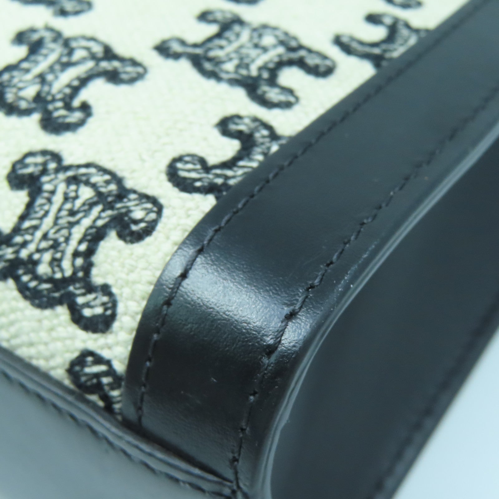 CELINE Canvas Hand Bag Gold Buckle Brown/Black