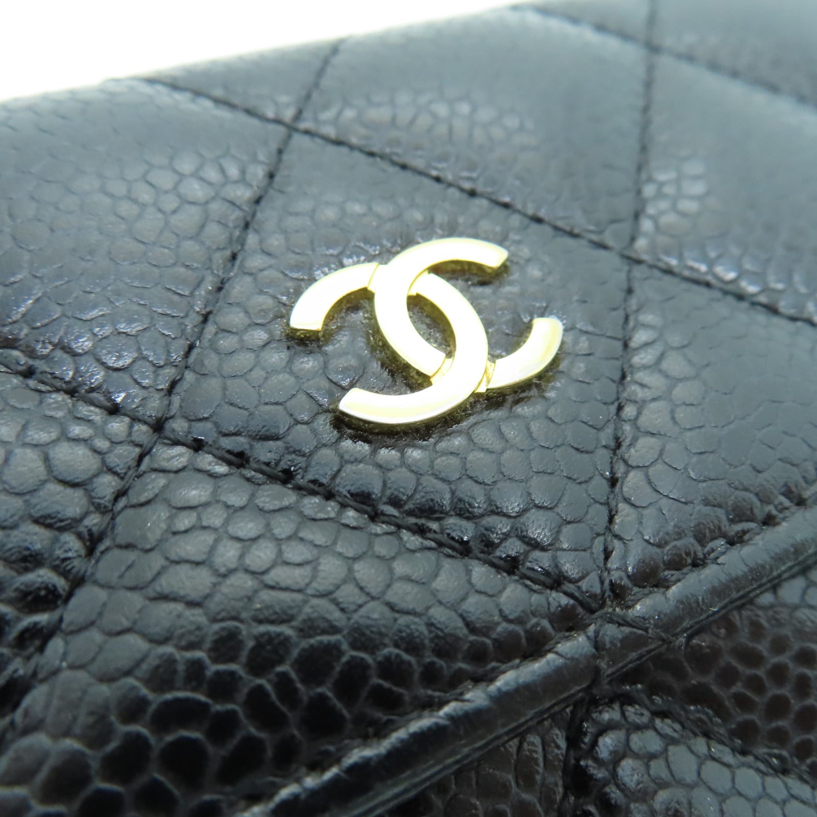 CHANEL 菱格牛皮皮革Wallet金扣长钱包黑色