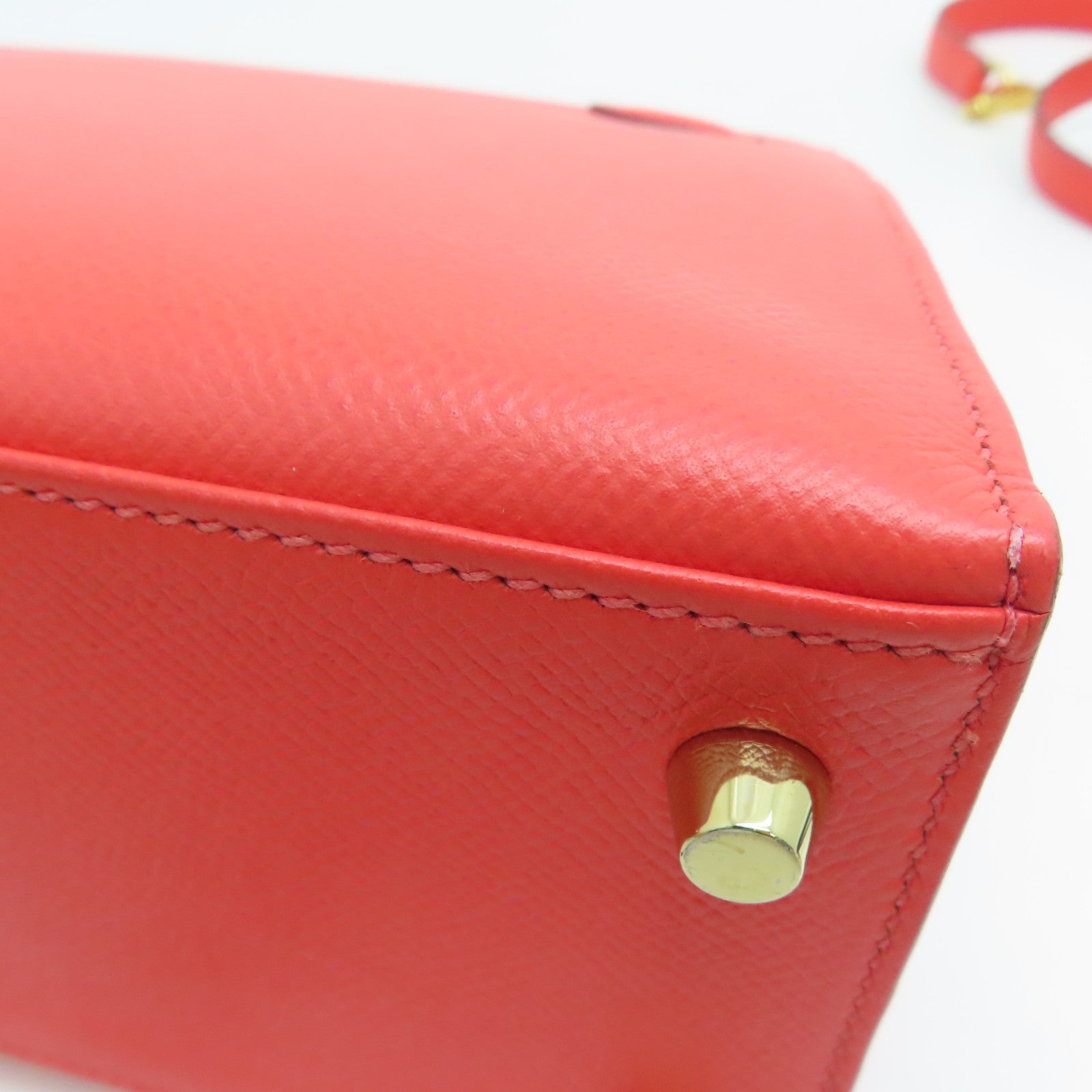 HERMES Epsom leather Kelly 25 gold buckle handle shoulder bag red