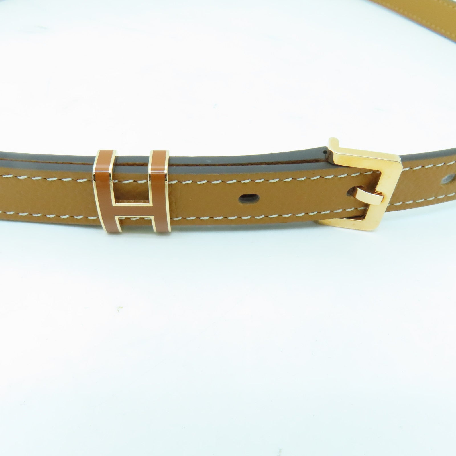 HERMES Epsom皮革Pop H Belt 75金扣皮帶Gold/啡色