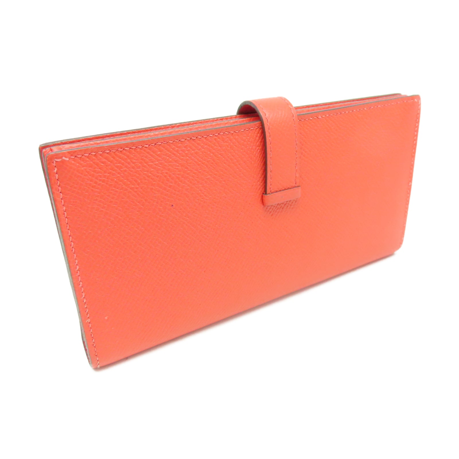 HERMES Veau Epsom皮革Bearn W Snap金扣長錢包糖果紅色