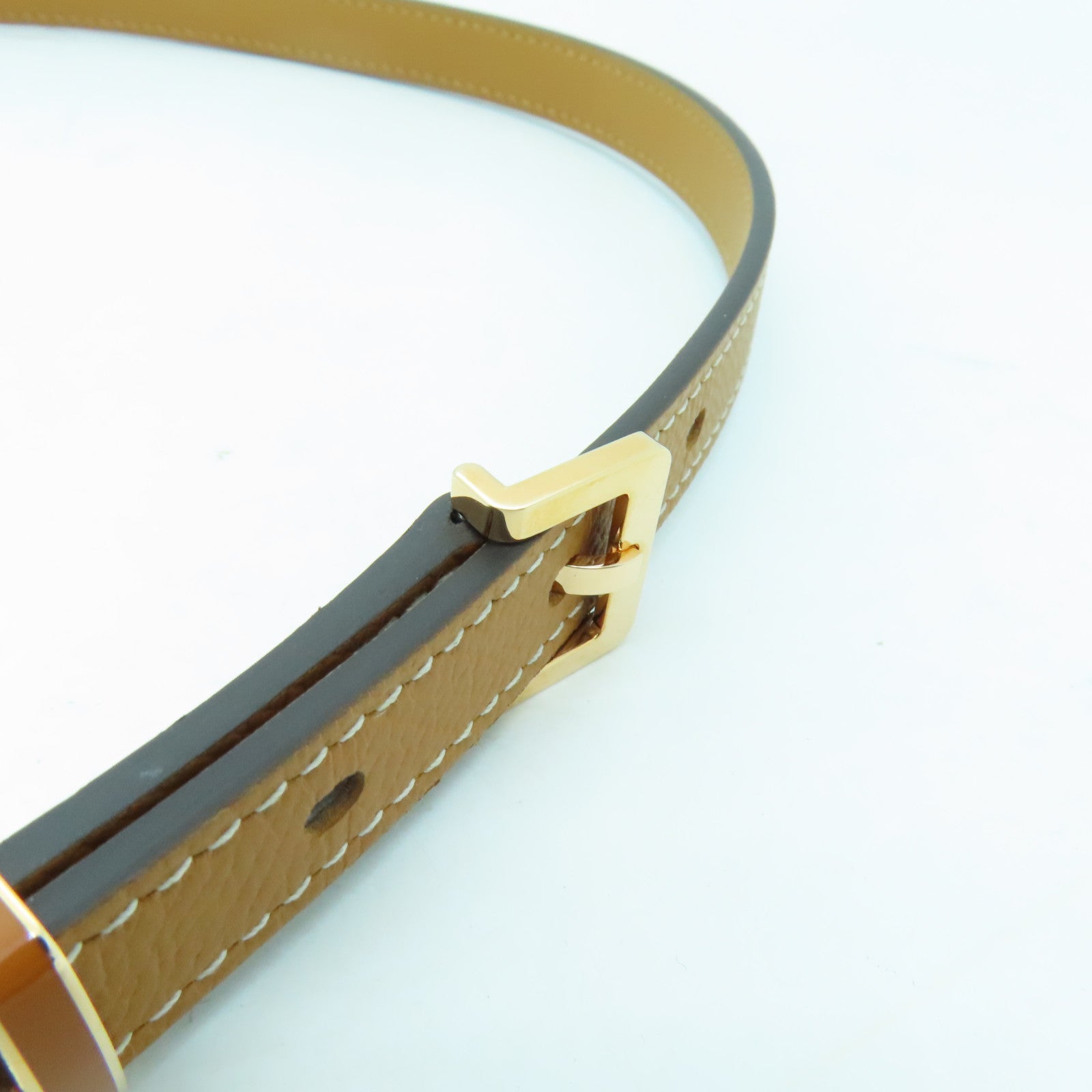 HERMES Epsom皮革Pop H Belt 75金扣皮帶Gold/啡色