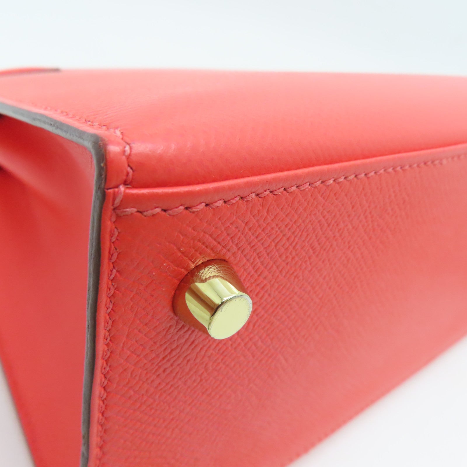 HERMES Epsom leather Kelly 25 gold buckle handle shoulder bag red