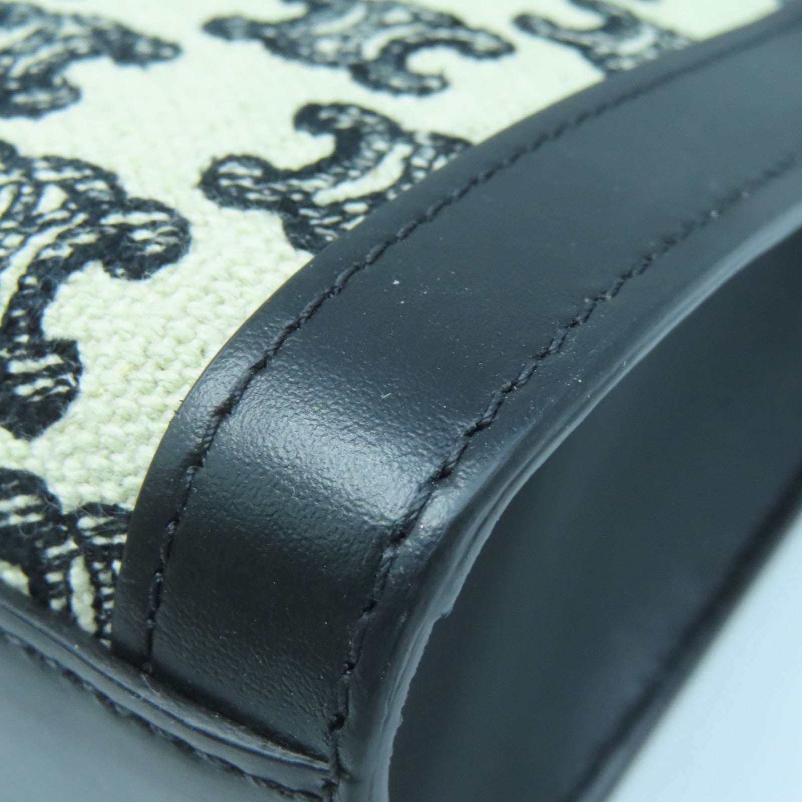 CELINE Canvas Hand Bag Gold Buckle Brown/Black
