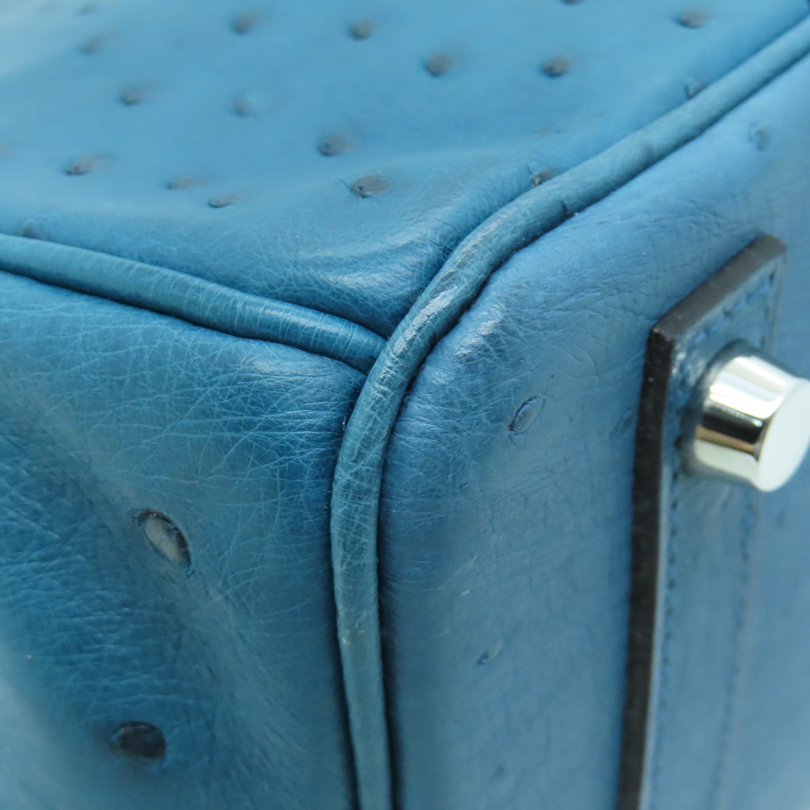 HERMES 【激減優惠】鴕鳥皮革Birkin 30銀扣手挽袋深藍色