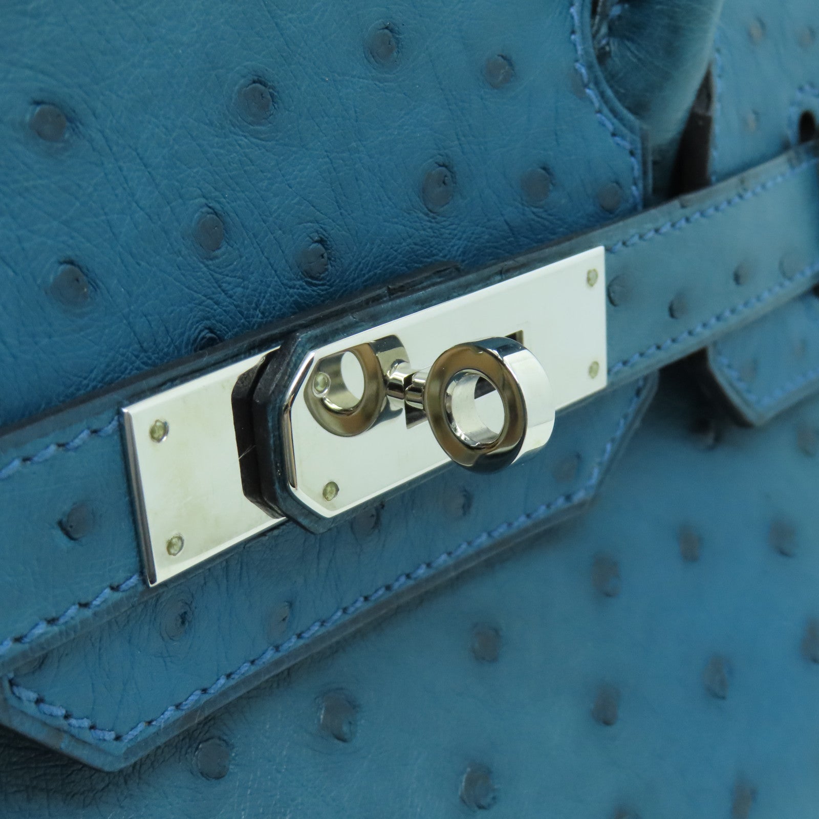HERMES 【激減優惠】鴕鳥皮革Birkin 30銀扣手挽袋深藍色