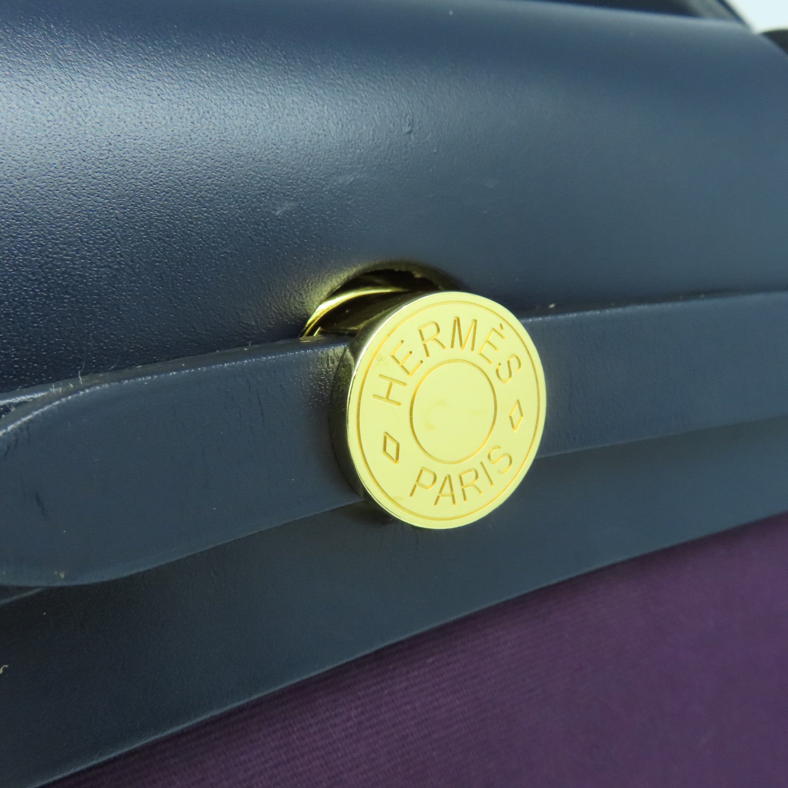 HERMES 帆布Herbag PM金扣手挽肩背兩用袋Raisin紫色
