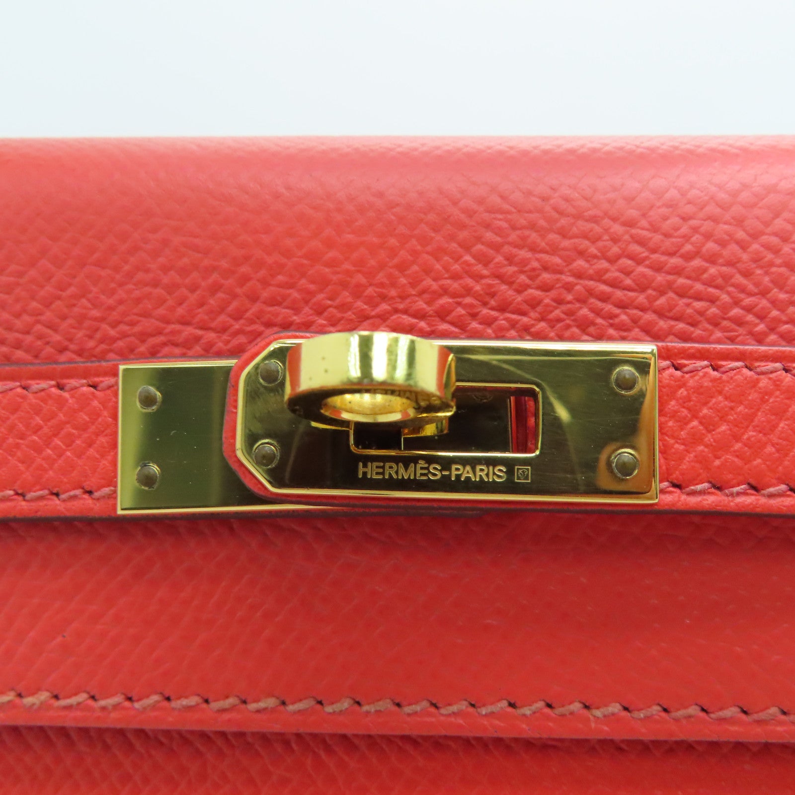 HERMES Epsom leather Kelly 25 gold buckle handle shoulder bag red