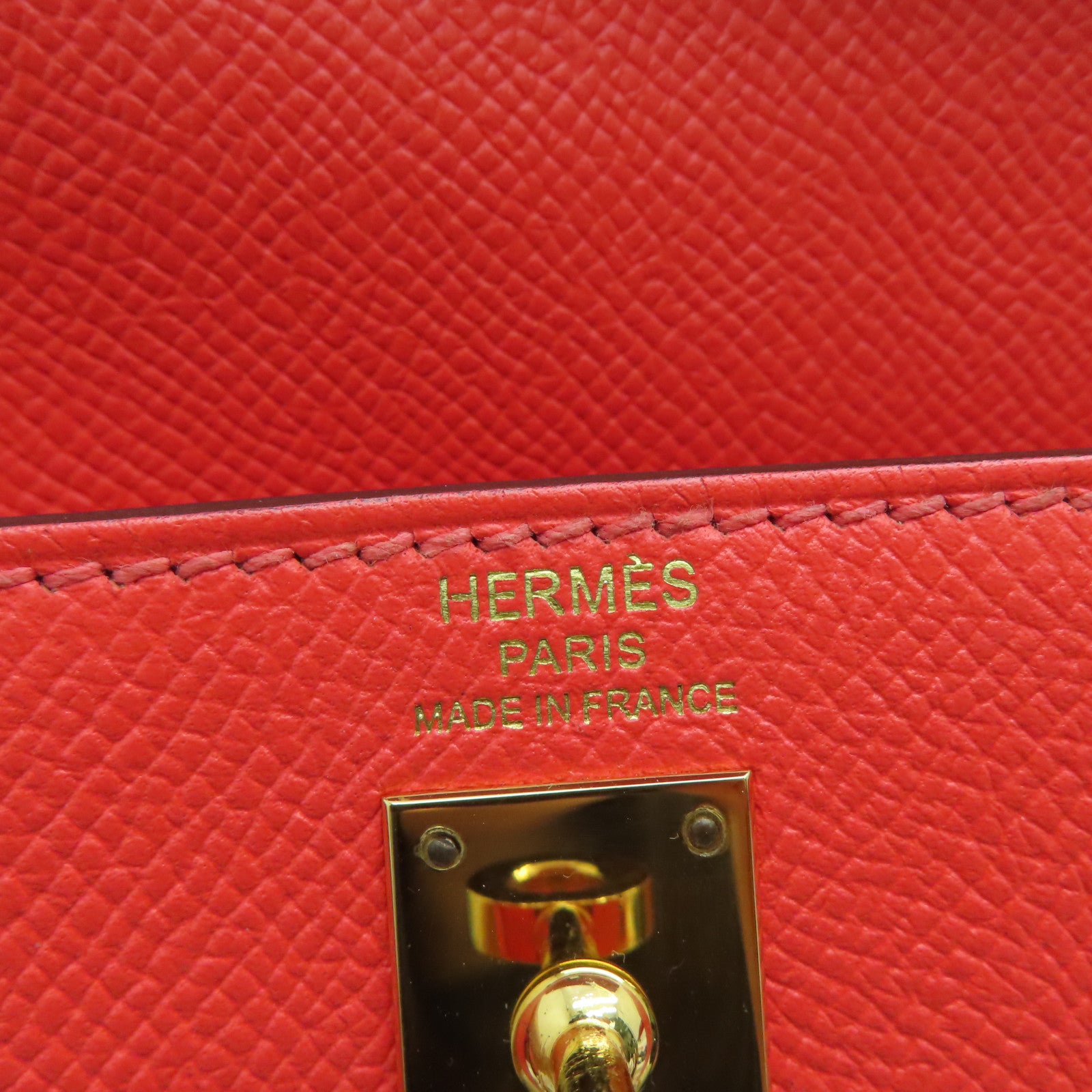 HERMES Epsom leather Kelly 25 gold buckle handle shoulder bag red