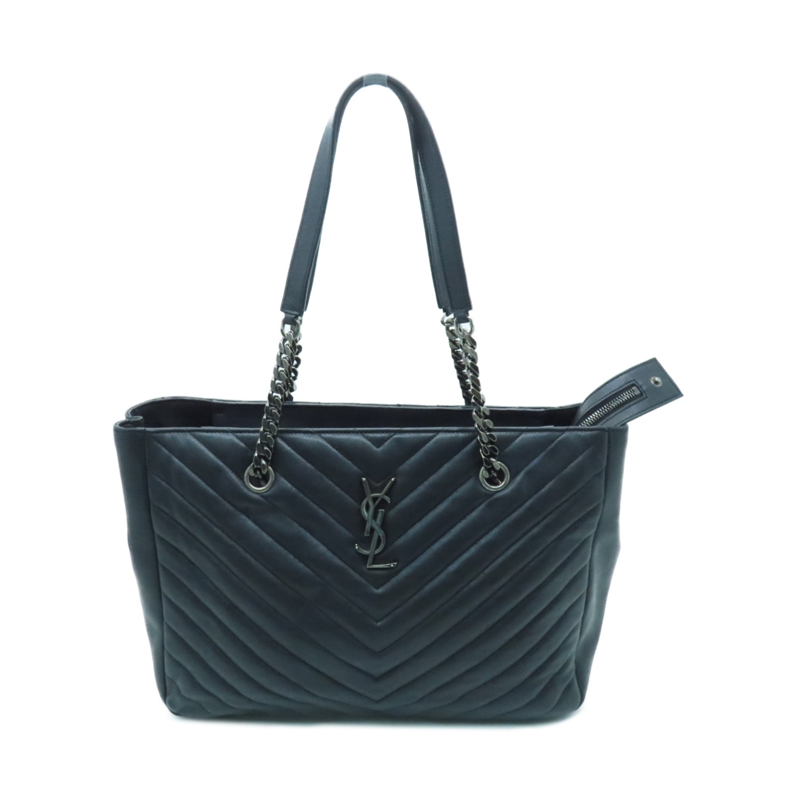 SAINT LAURENT cowhide leather Shoulder Bag silver buckle handle bag / shoulder bag black