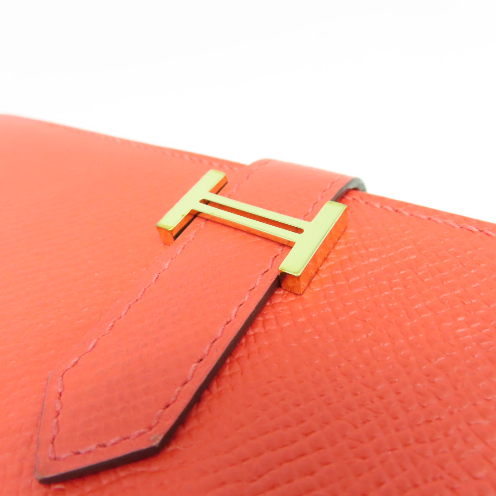 HERMES Veau Epsom皮革Bearn W Snap金扣長錢包糖果紅色