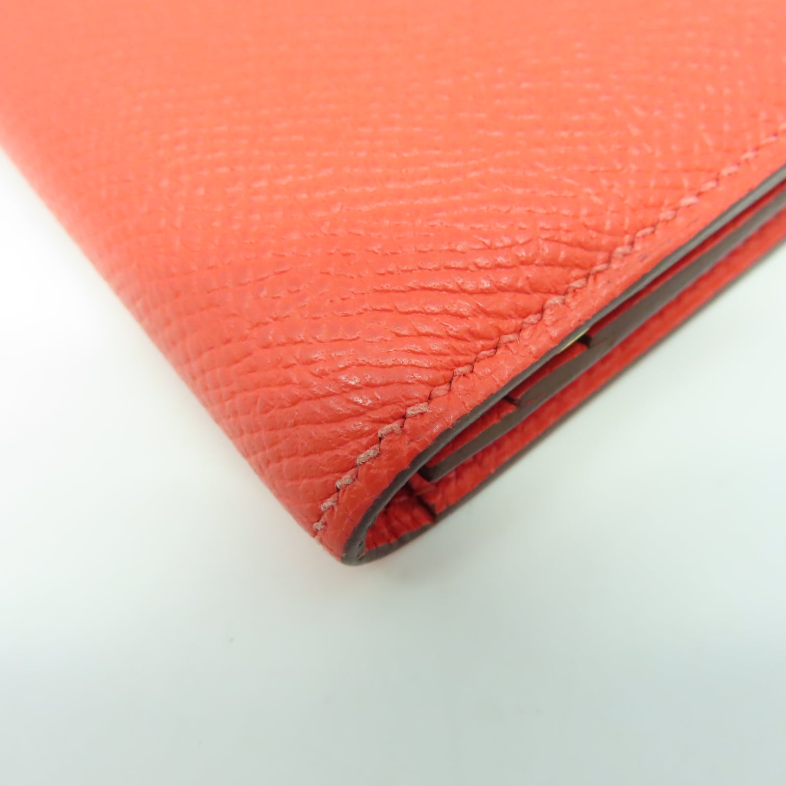 HERMES Veau Epsom皮革Bearn W Snap金扣長錢包糖果紅色