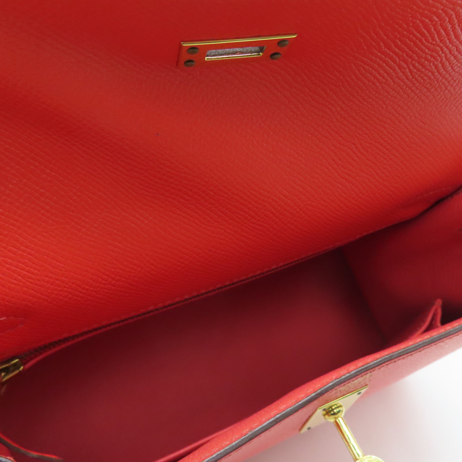 HERMES Epsom leather Kelly 25 gold buckle handle shoulder bag red