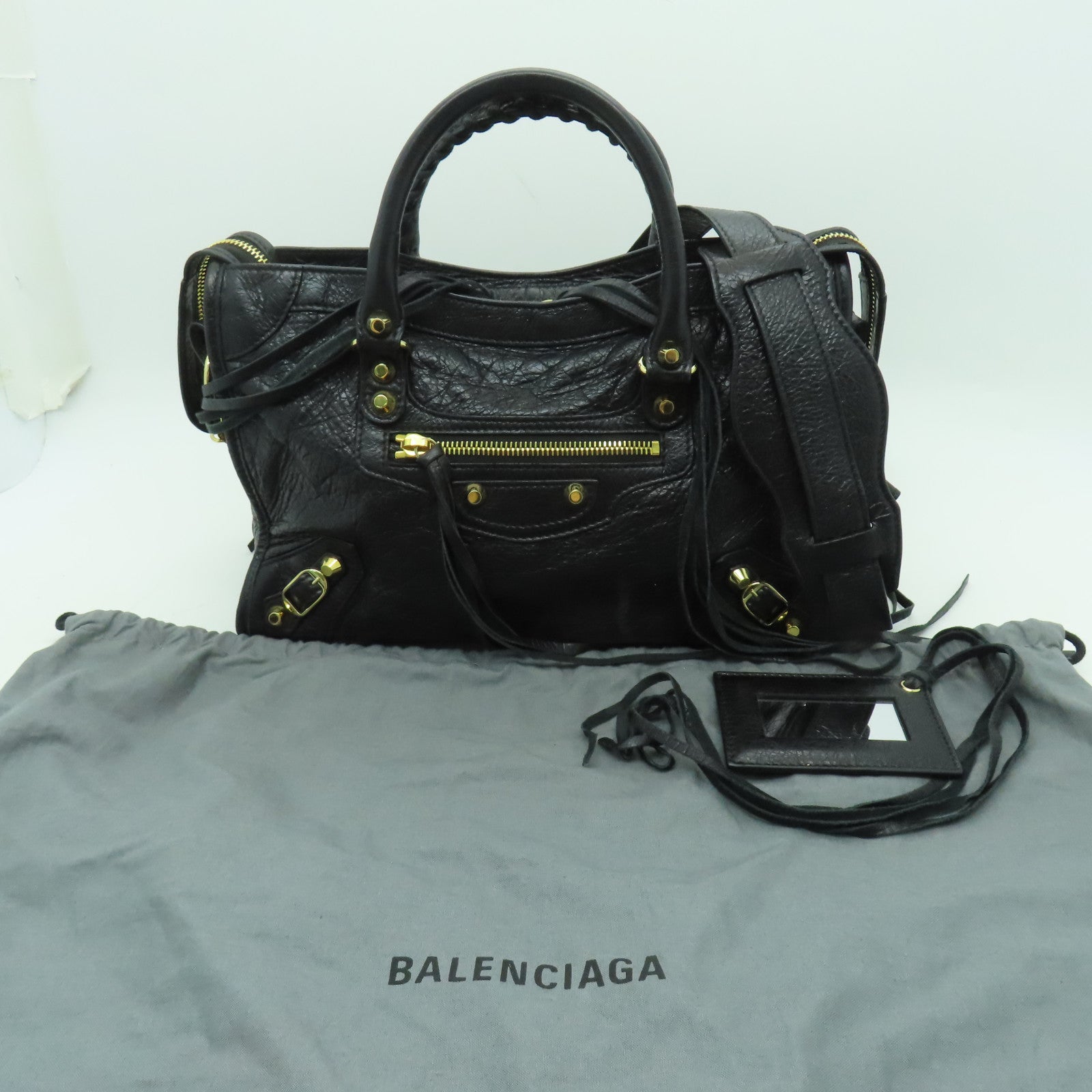 BALENCIAGA 牛皮皮革Mini City金扣手挽肩背兩用袋黑色