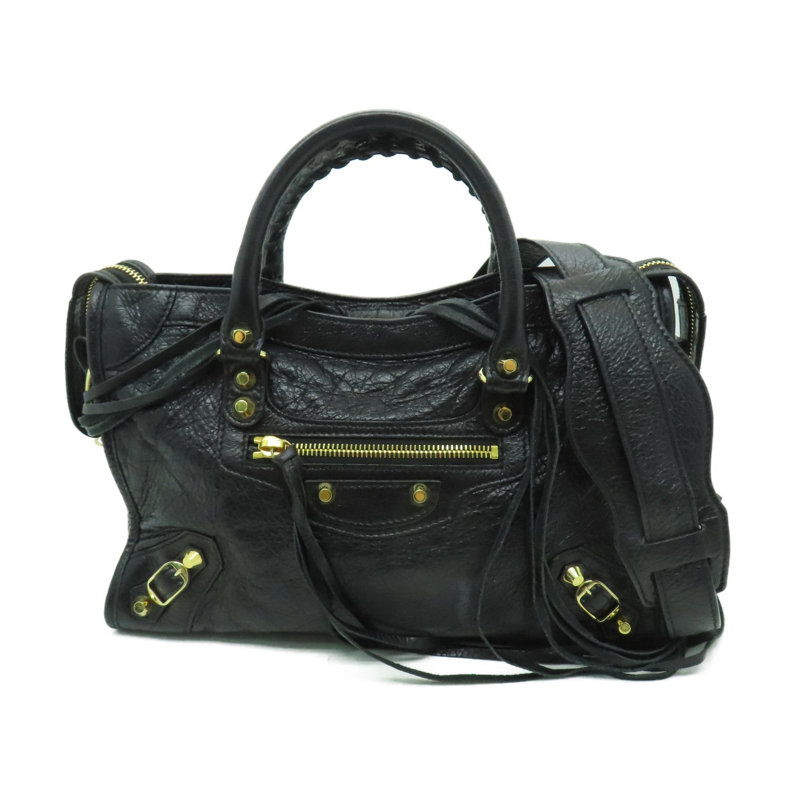 BALENCIAGA 牛皮皮革Mini City金扣手挽肩背兩用袋黑色