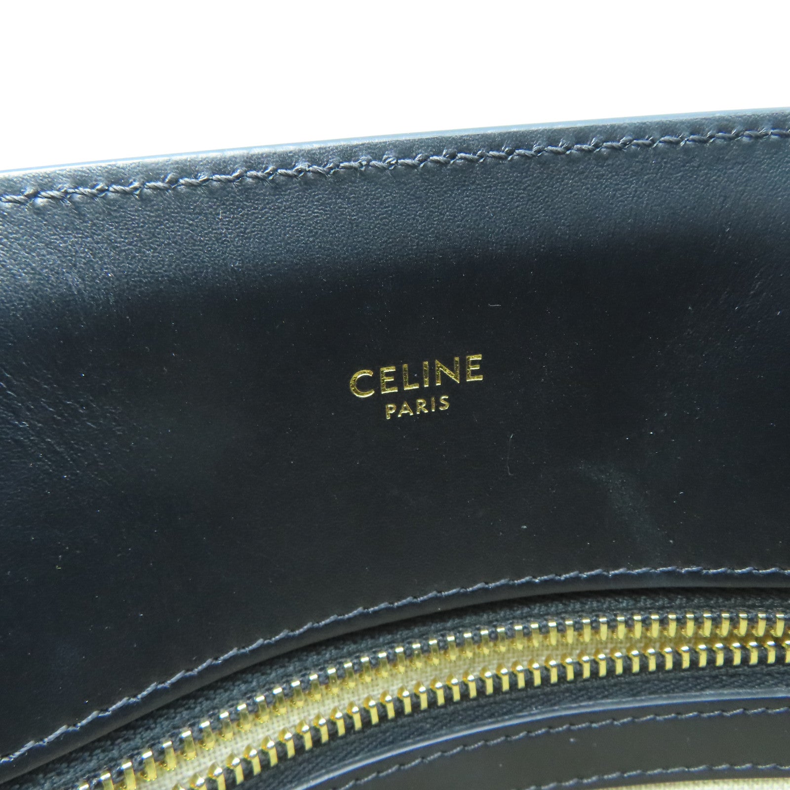 CELINE Canvas Hand Bag Gold Buckle Brown/Black