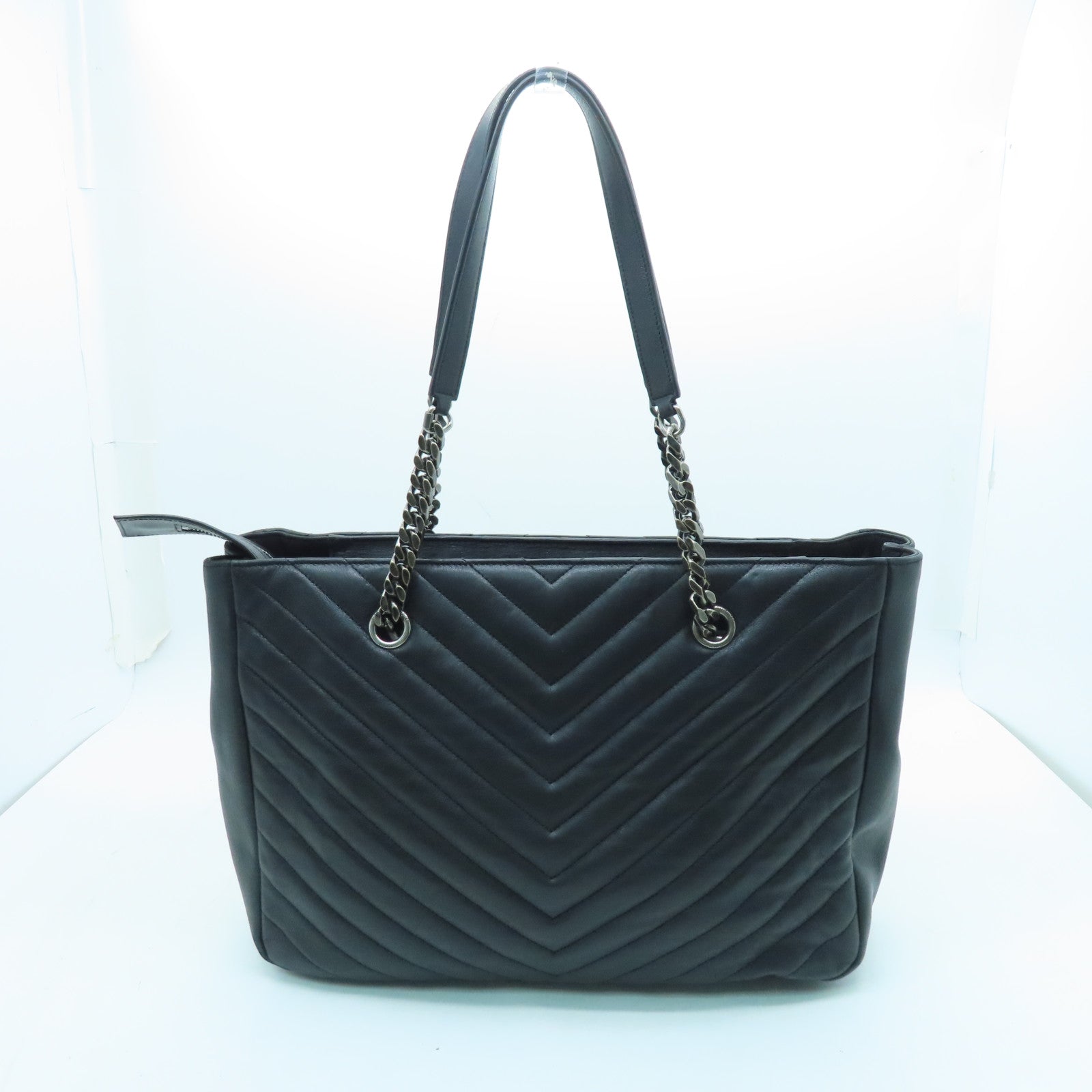 SAINT LAURENT cowhide leather Shoulder Bag silver buckle handle bag / shoulder bag black