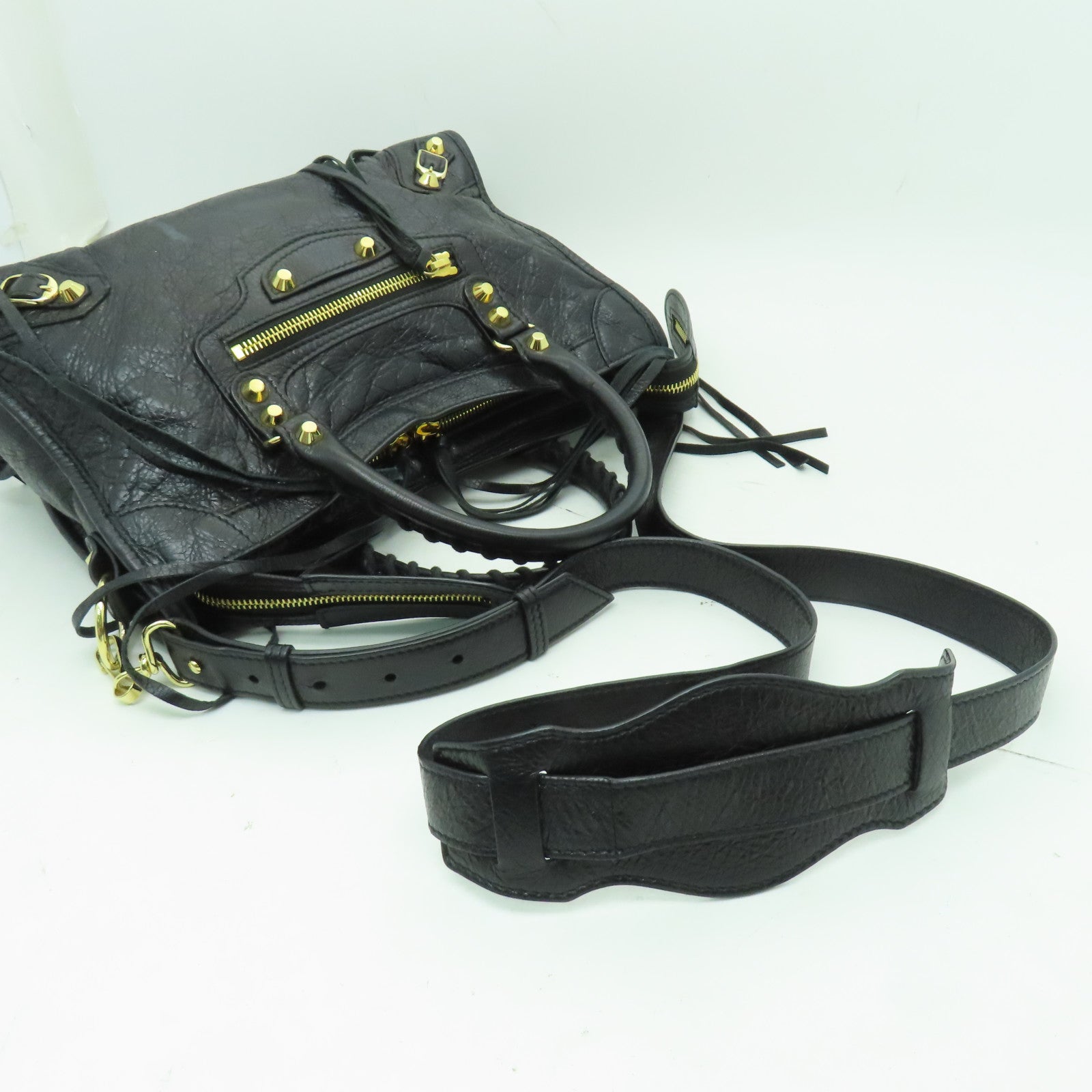 BALENCIAGA 牛皮皮革Mini City金扣手挽肩背兩用袋黑色