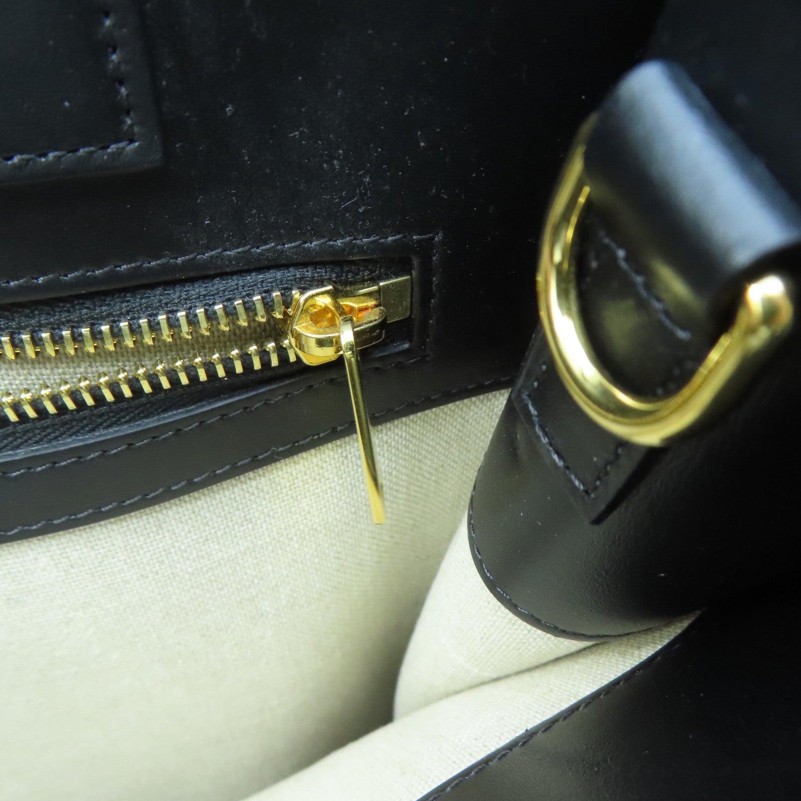 CELINE Canvas Hand Bag Gold Buckle Brown/Black