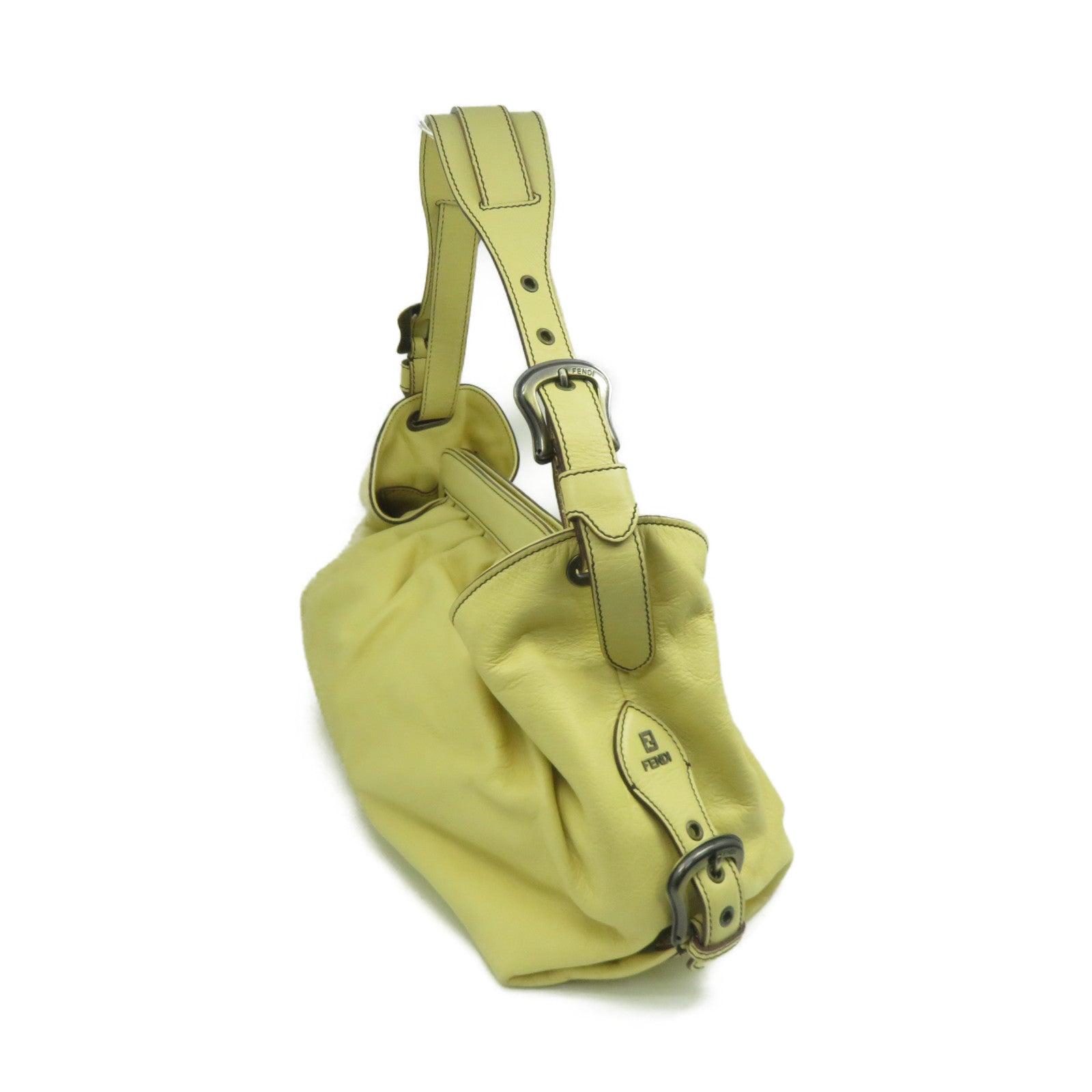 FENDI 牛皮皮革Borsa Doctor銀扣手挽袋淺黃色