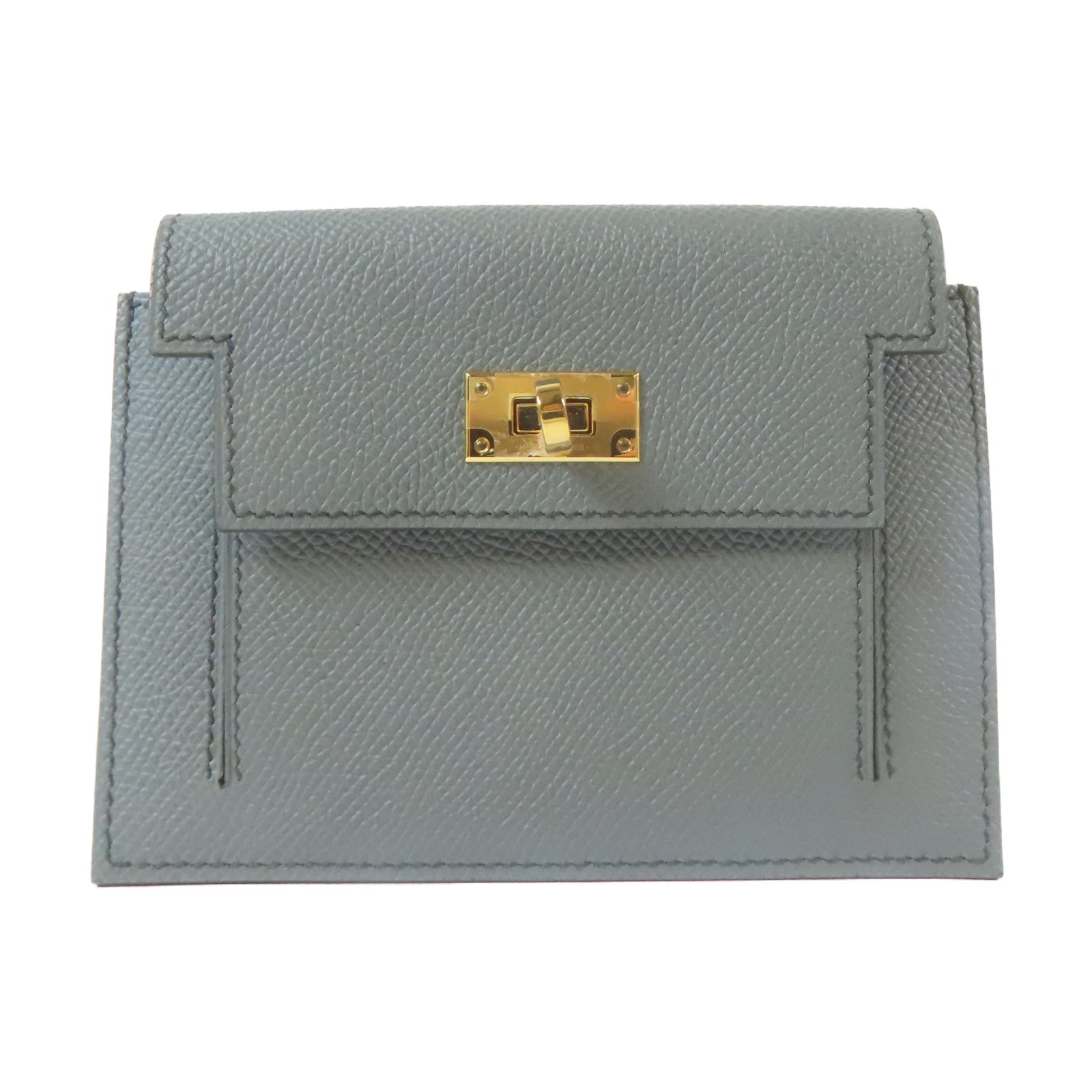 HERMES Veau Epsom皮革Kelly Pocket Compact金扣錢包灰色