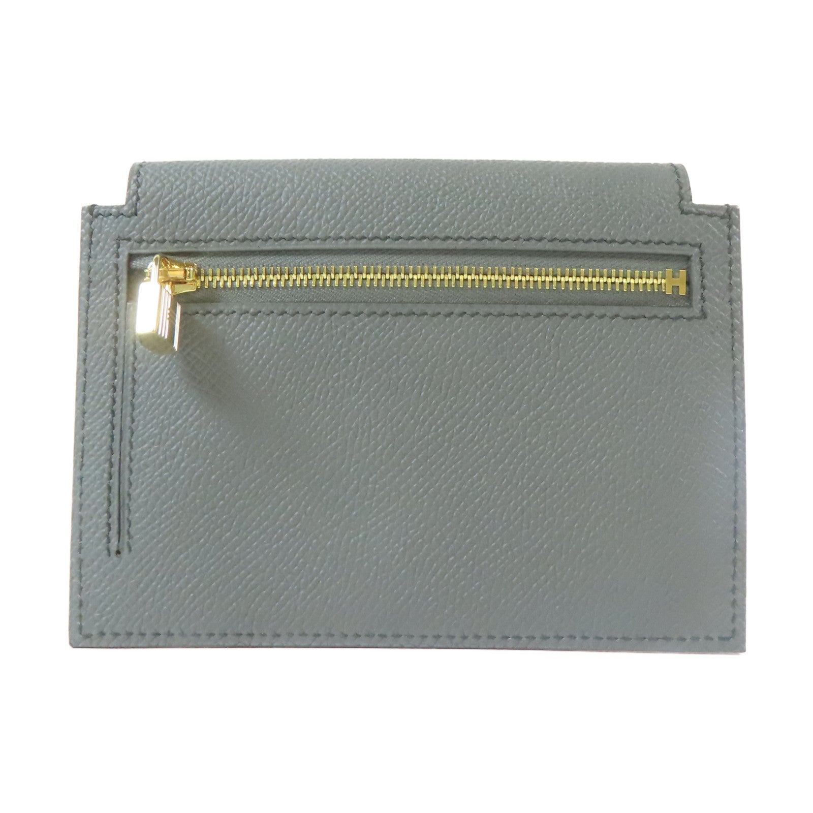 HERMES Veau Epsom皮革Kelly Pocket Compact金扣錢包灰色