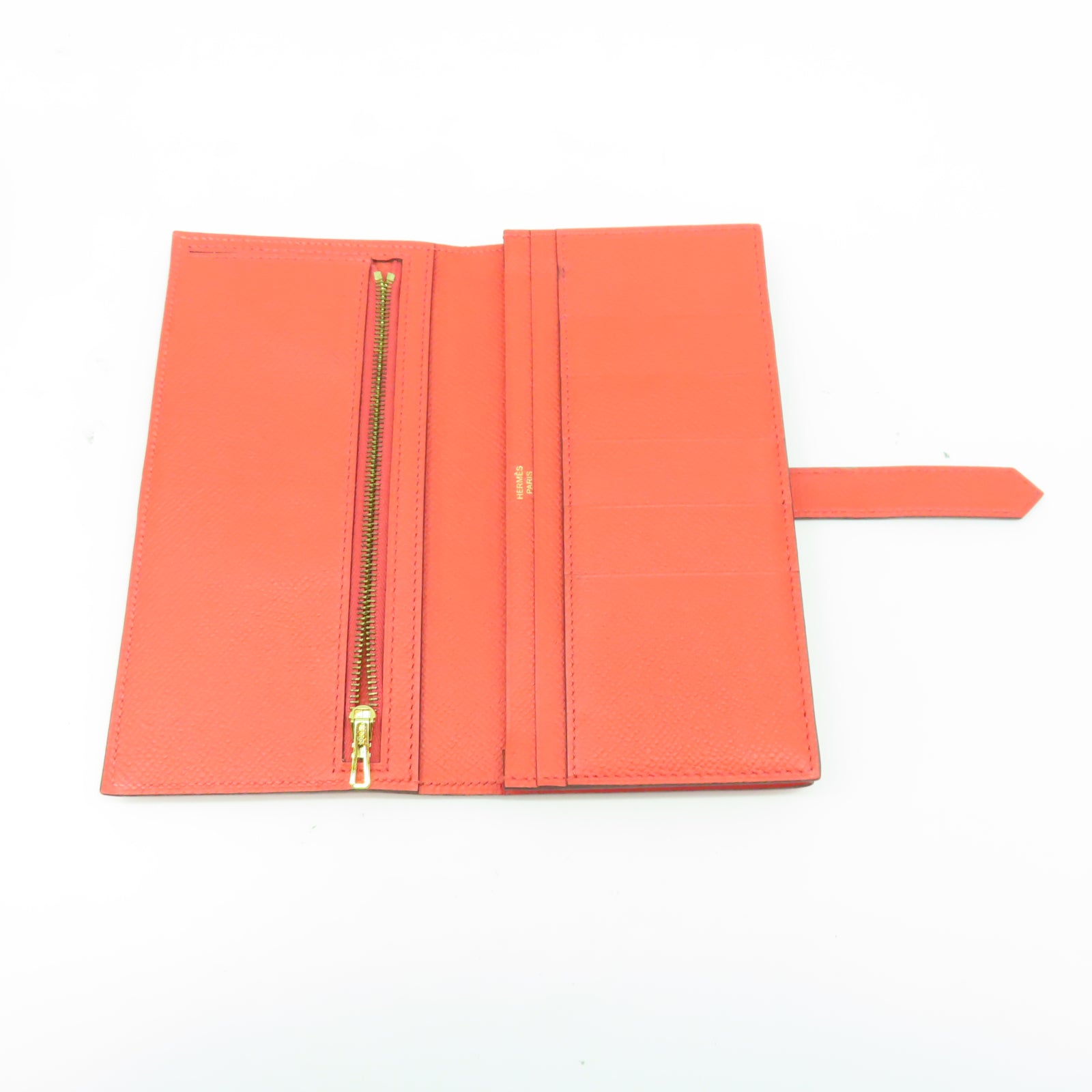 HERMES Veau Epsom皮革Bearn W Snap金扣長錢包糖果紅色