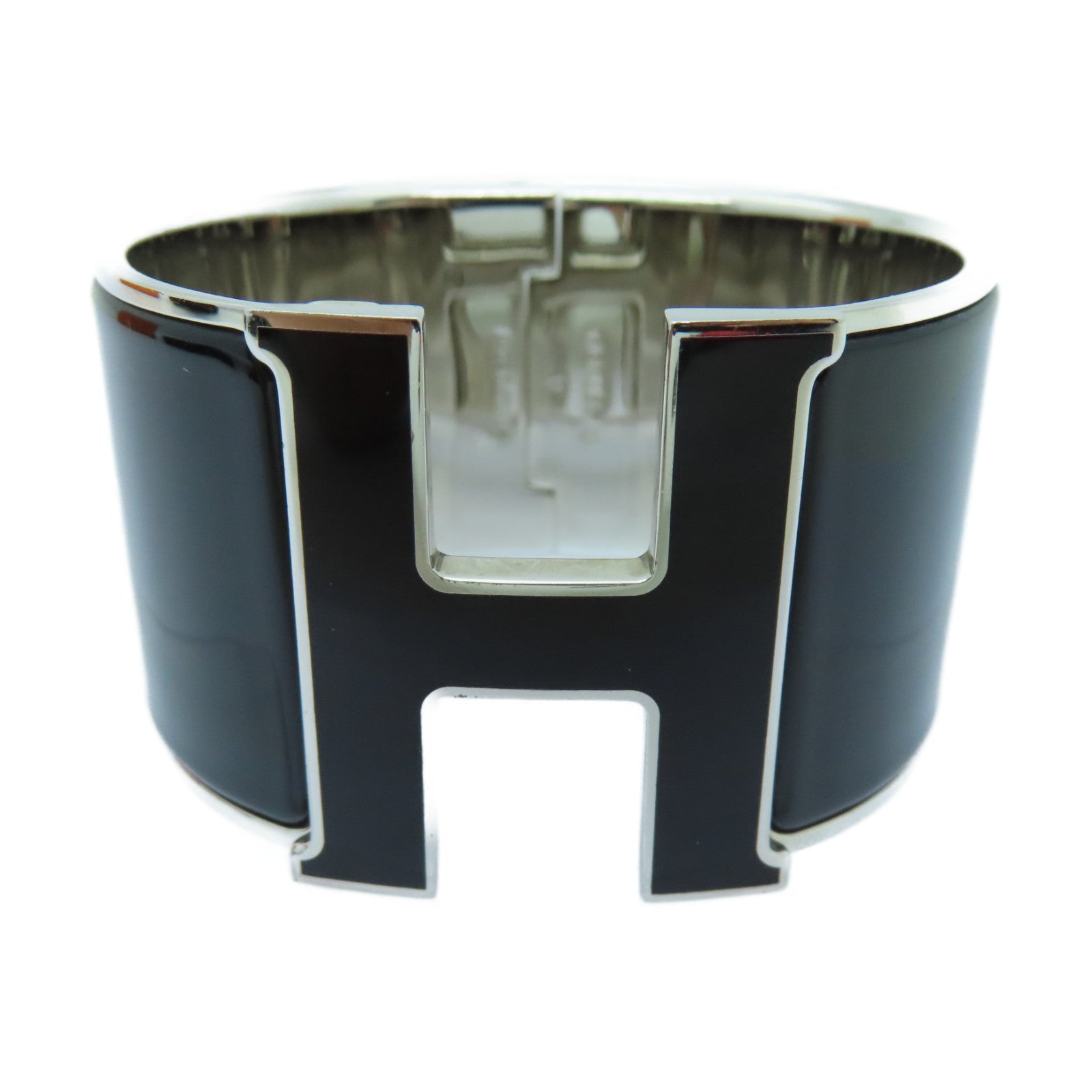HERMES 金屬Clic-Clac H手鐲銀色/黑色#16cm