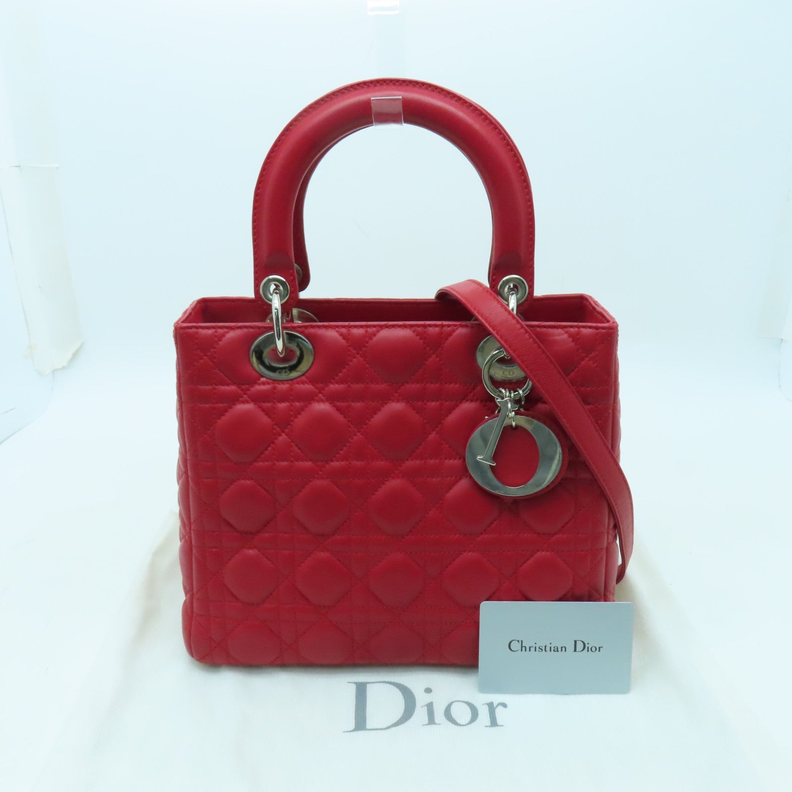 Dior 羊皮皮革Lady Dior银扣手挽肩背两用袋红色– Brand Off Hong