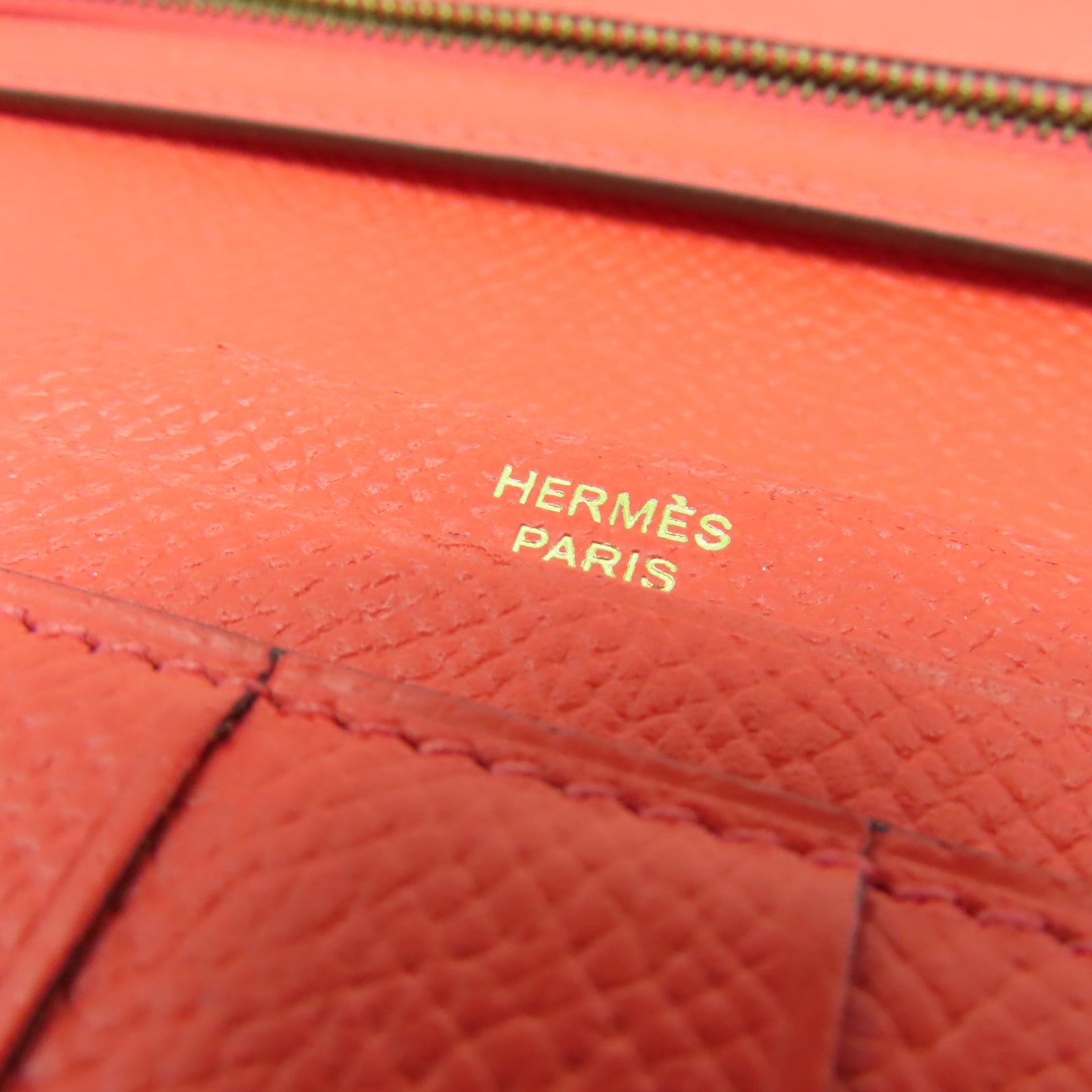 HERMES Veau Epsom皮革Bearn W Snap金扣長錢包糖果紅色