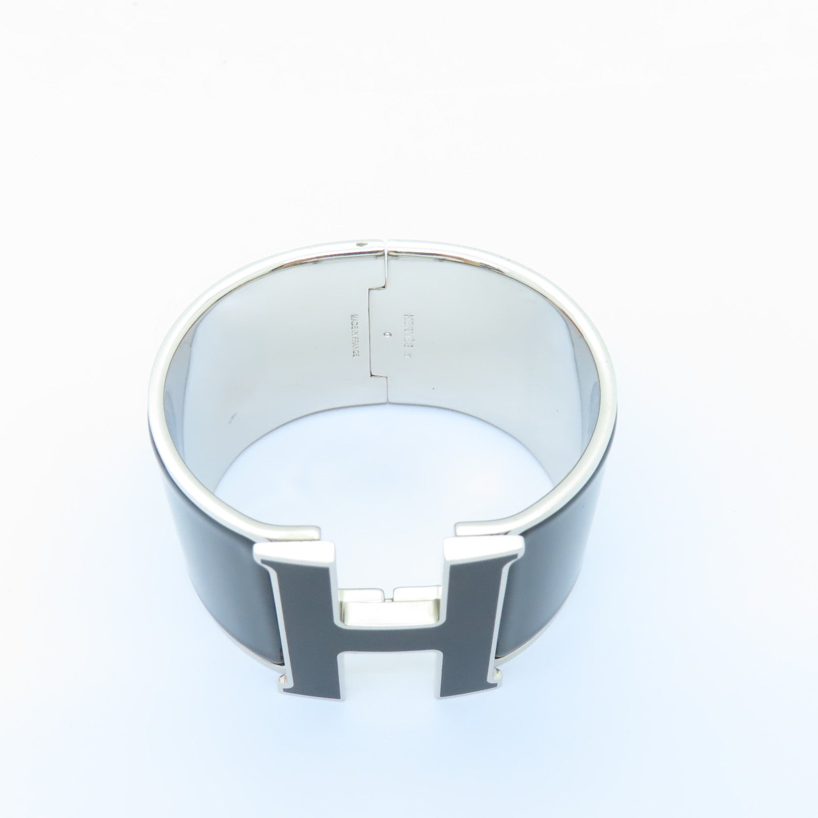 HERMES 金屬Clic-Clac H手鐲銀色/黑色#16cm