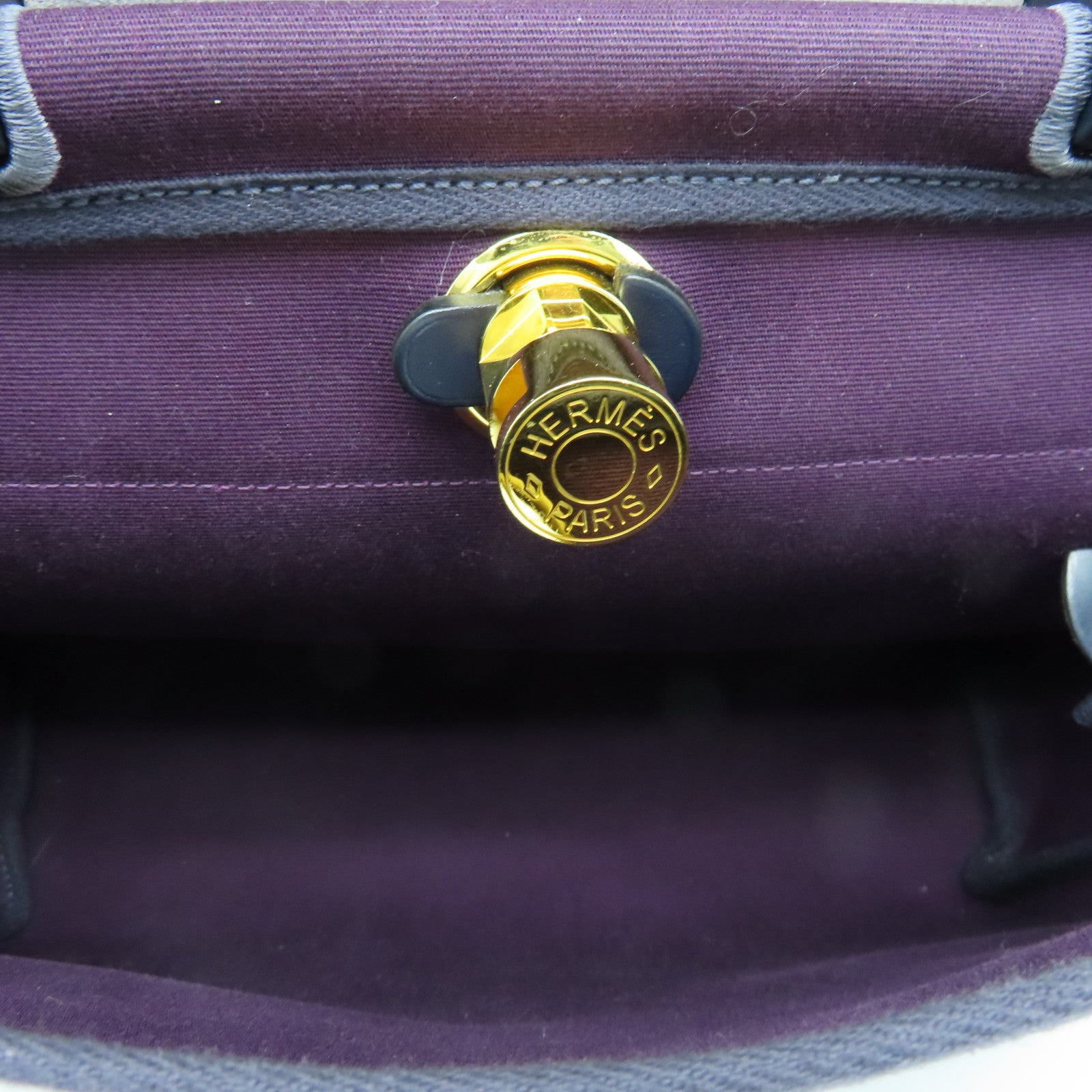 HERMES 帆布Herbag PM金扣手挽肩背兩用袋Raisin紫色