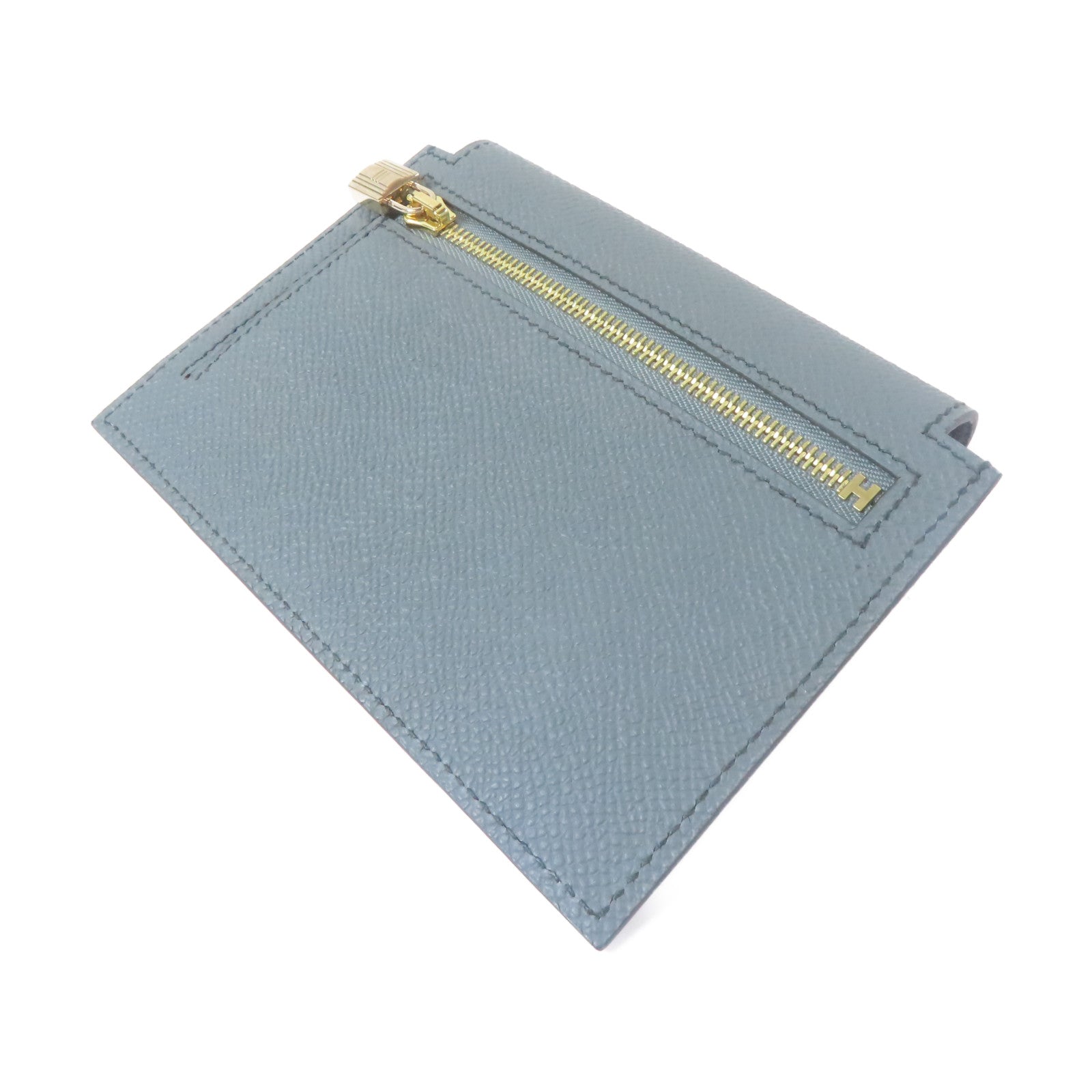 HERMES Veau Epsom皮革Kelly Pocket Compact金扣錢包灰色