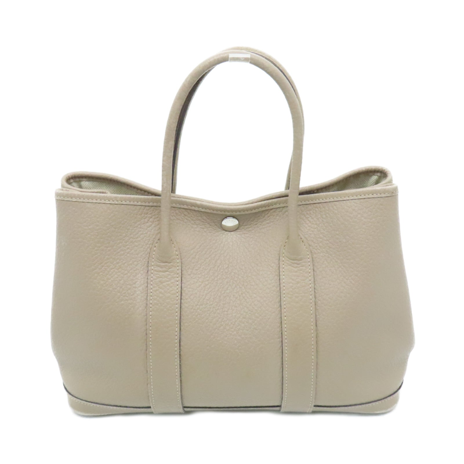 HERMES Clemence皮革Garden Party TPM銀扣手挽袋米色