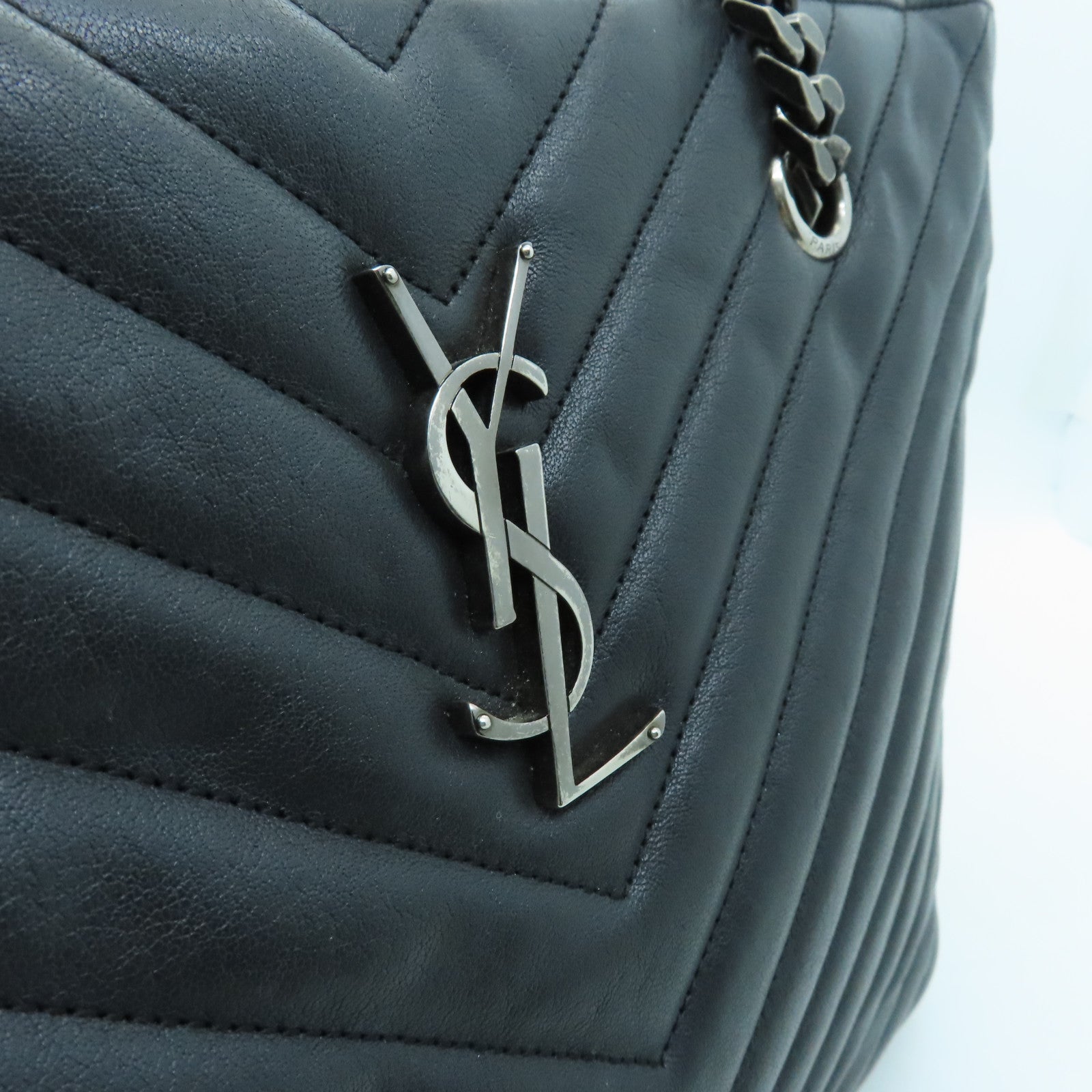 SAINT LAURENT cowhide leather Shoulder Bag silver buckle handle bag / shoulder bag black