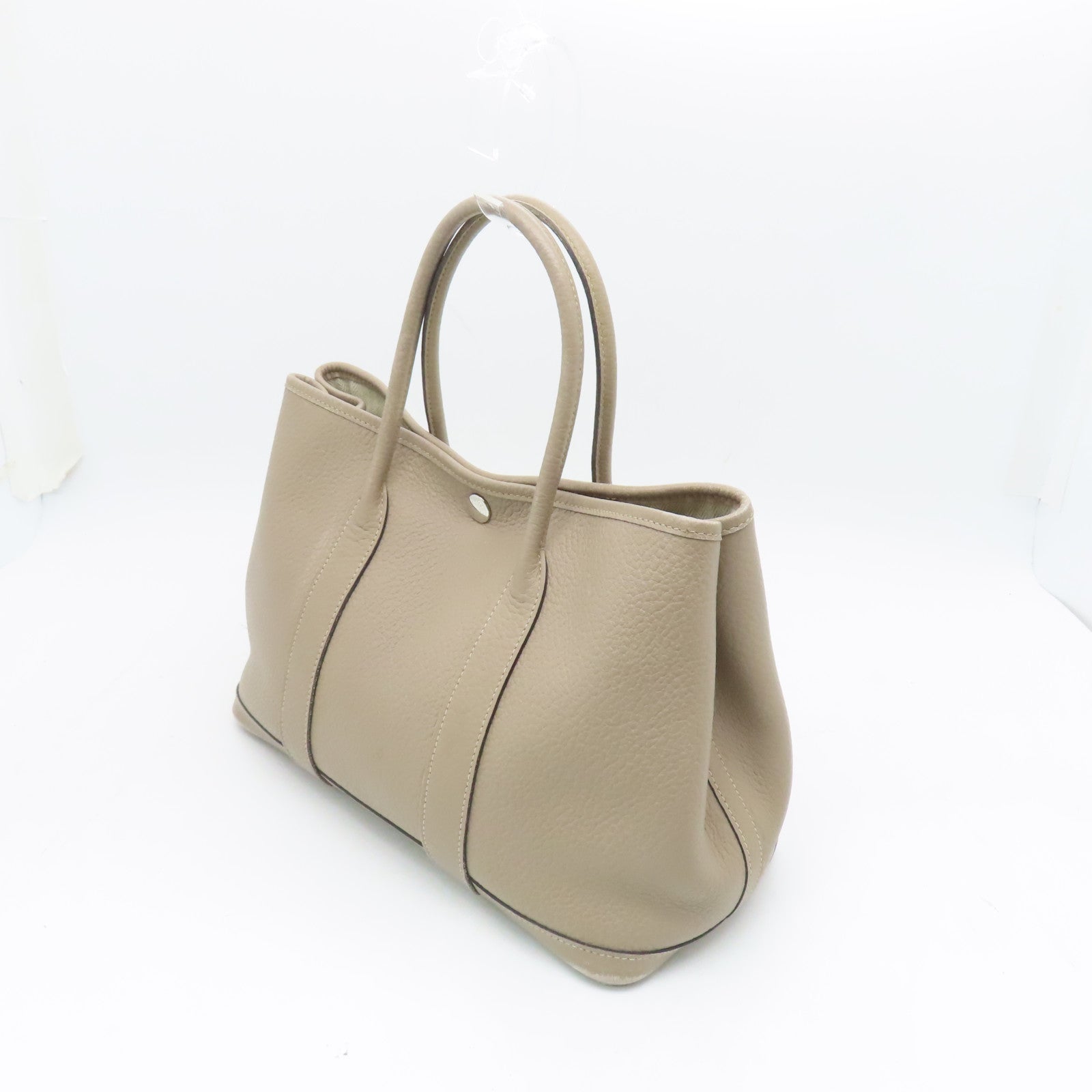 HERMES Clemence皮革Garden Party TPM銀扣手挽袋米色