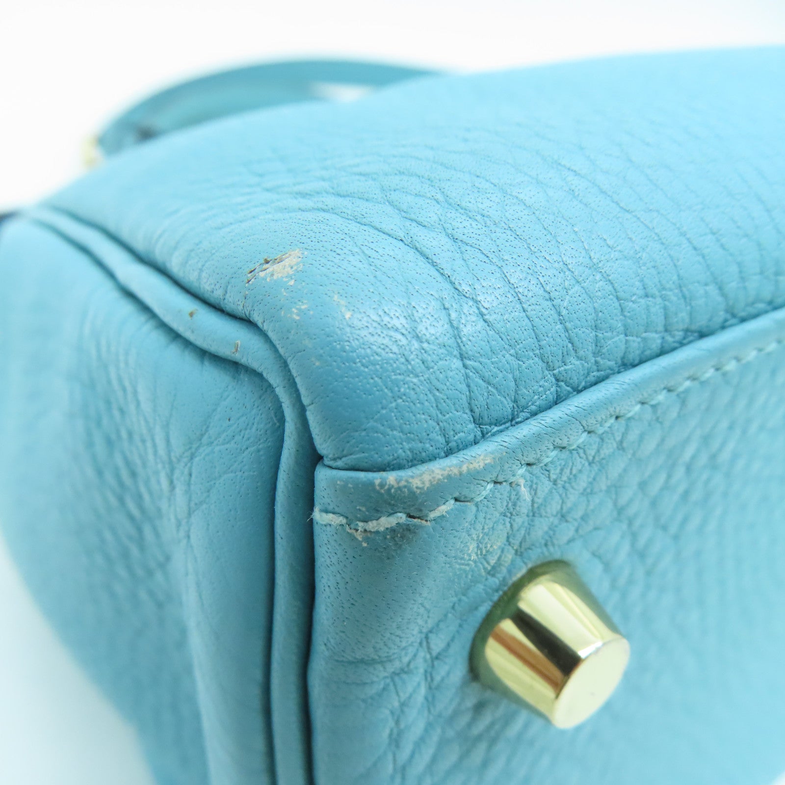 HERMES Clemence Leather Kelly 28 Gold Buckle Handle Shoulder Bag Light Blue