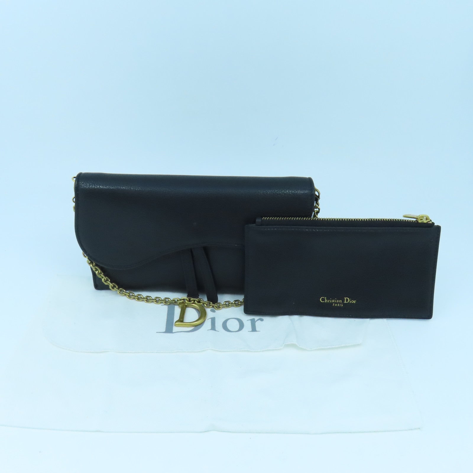 Dior Leather Saddle WOC Gold Buckle Chain Shoulder Bag Black