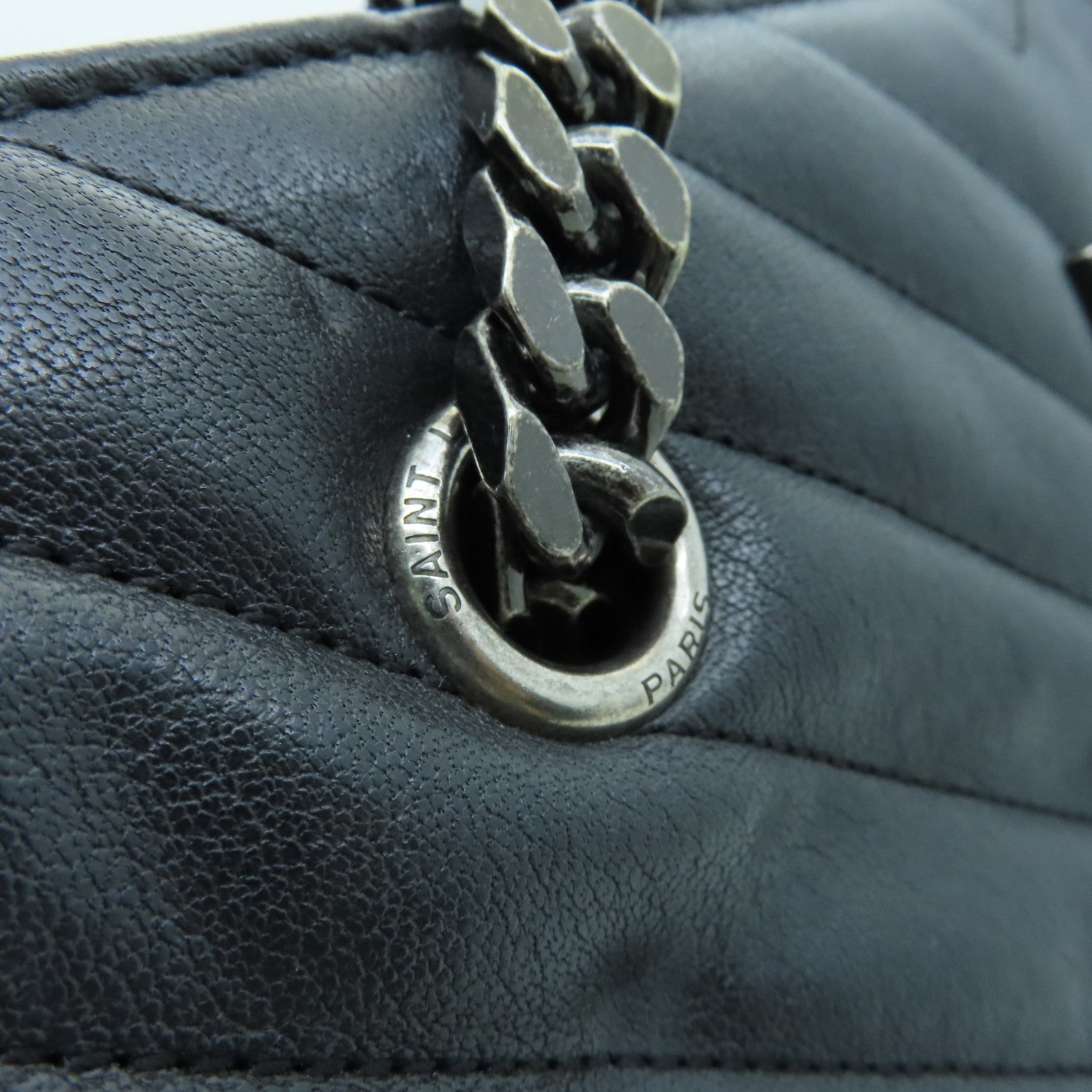 SAINT LAURENT cowhide leather Shoulder Bag silver buckle handle bag / shoulder bag black