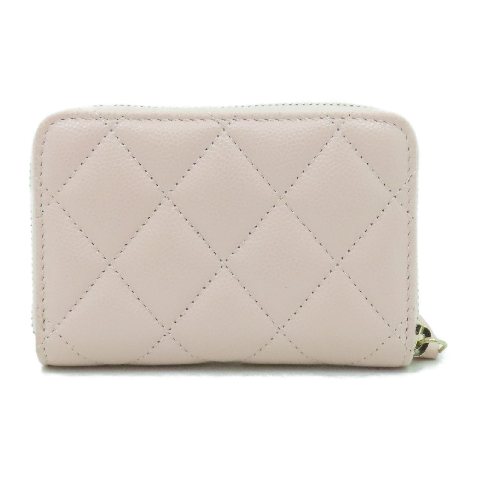 CHANEL 菱格Caviar皮革Card Case金扣卡片套粉紅色