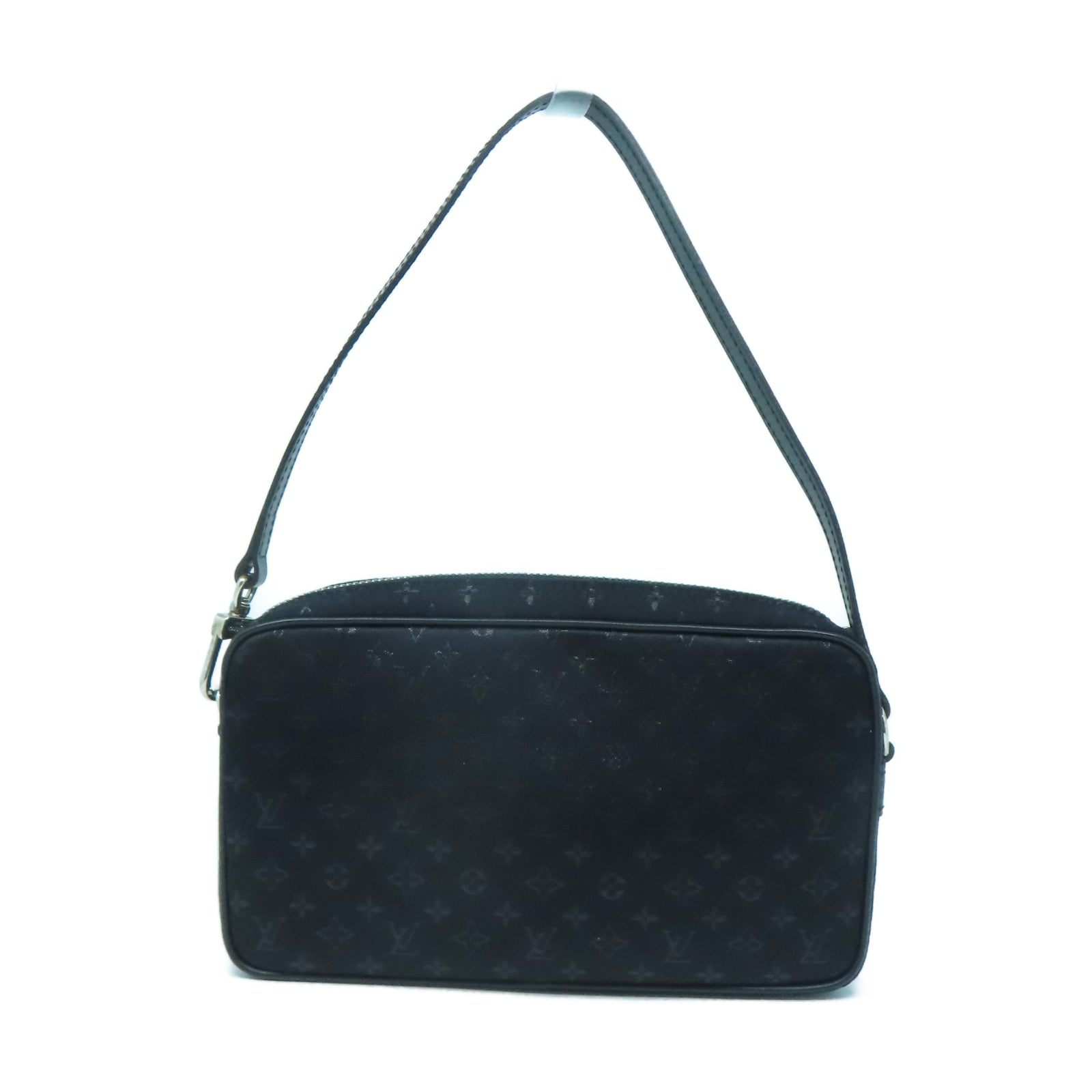 LOUIS VUITTON Monogram Mini Satin Comte De Fees Pouch銀扣肩背袋黑色