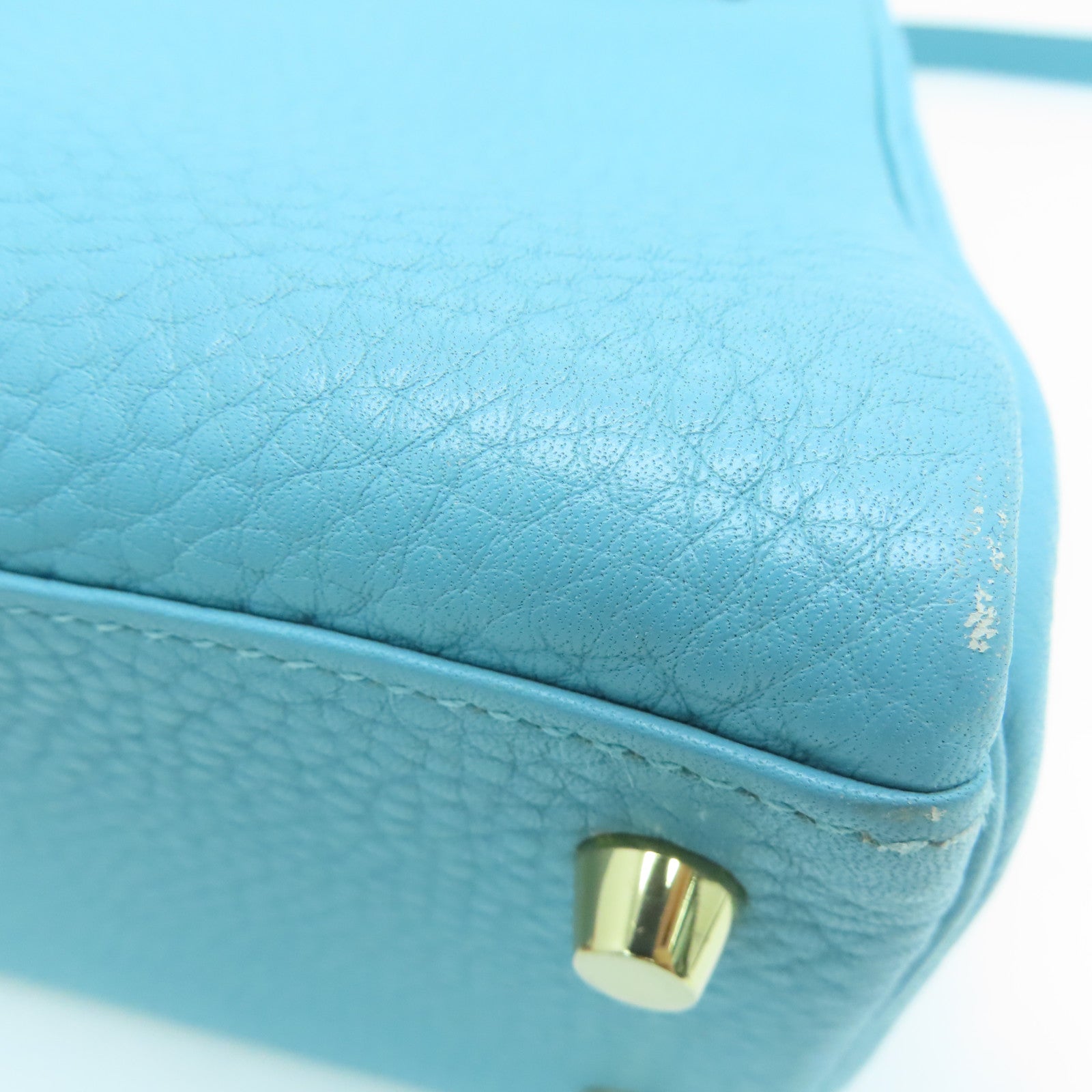 HERMES Clemence Leather Kelly 28 Gold Buckle Handle Shoulder Bag Light Blue