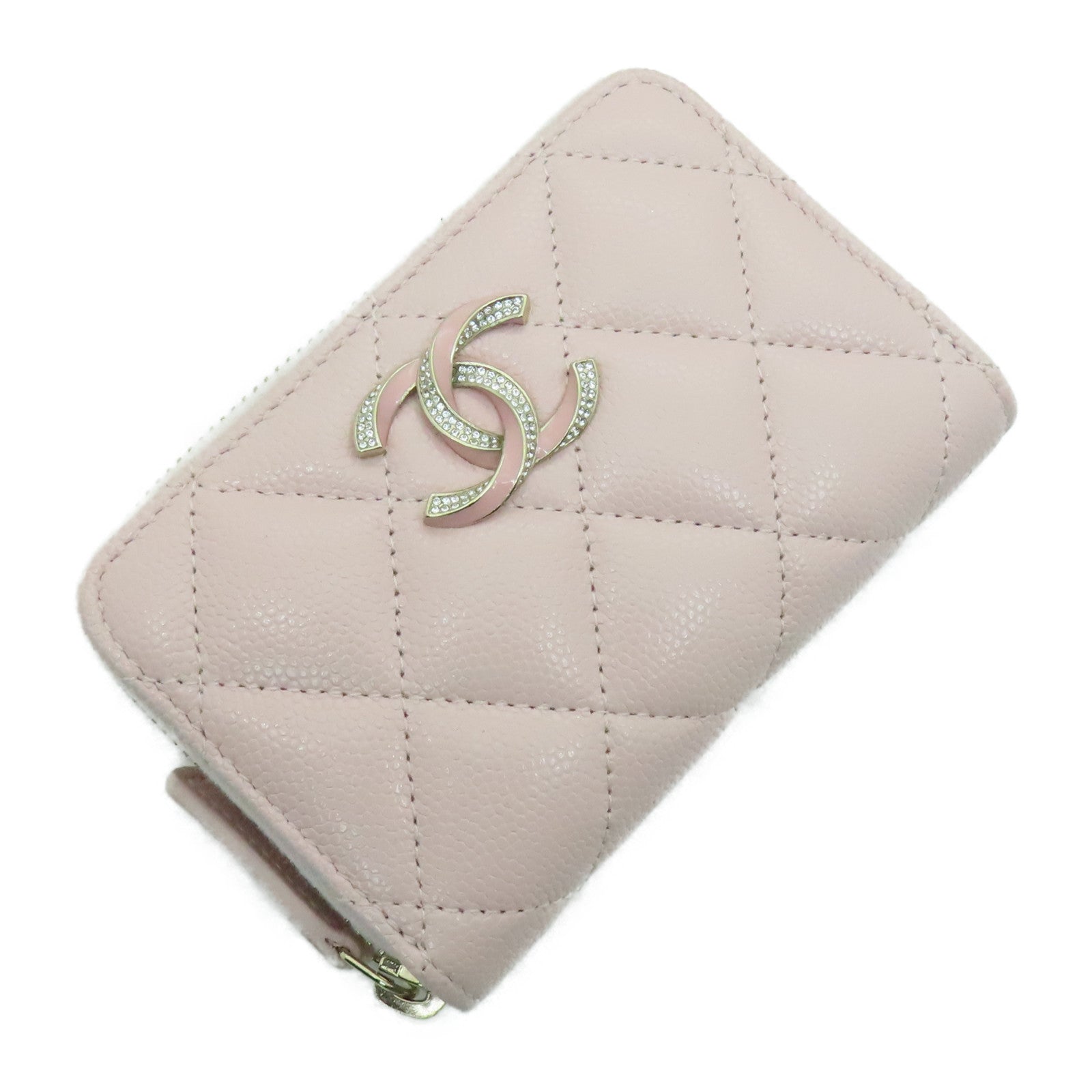 CHANEL 菱格Caviar皮革Card Case金扣卡片套粉紅色