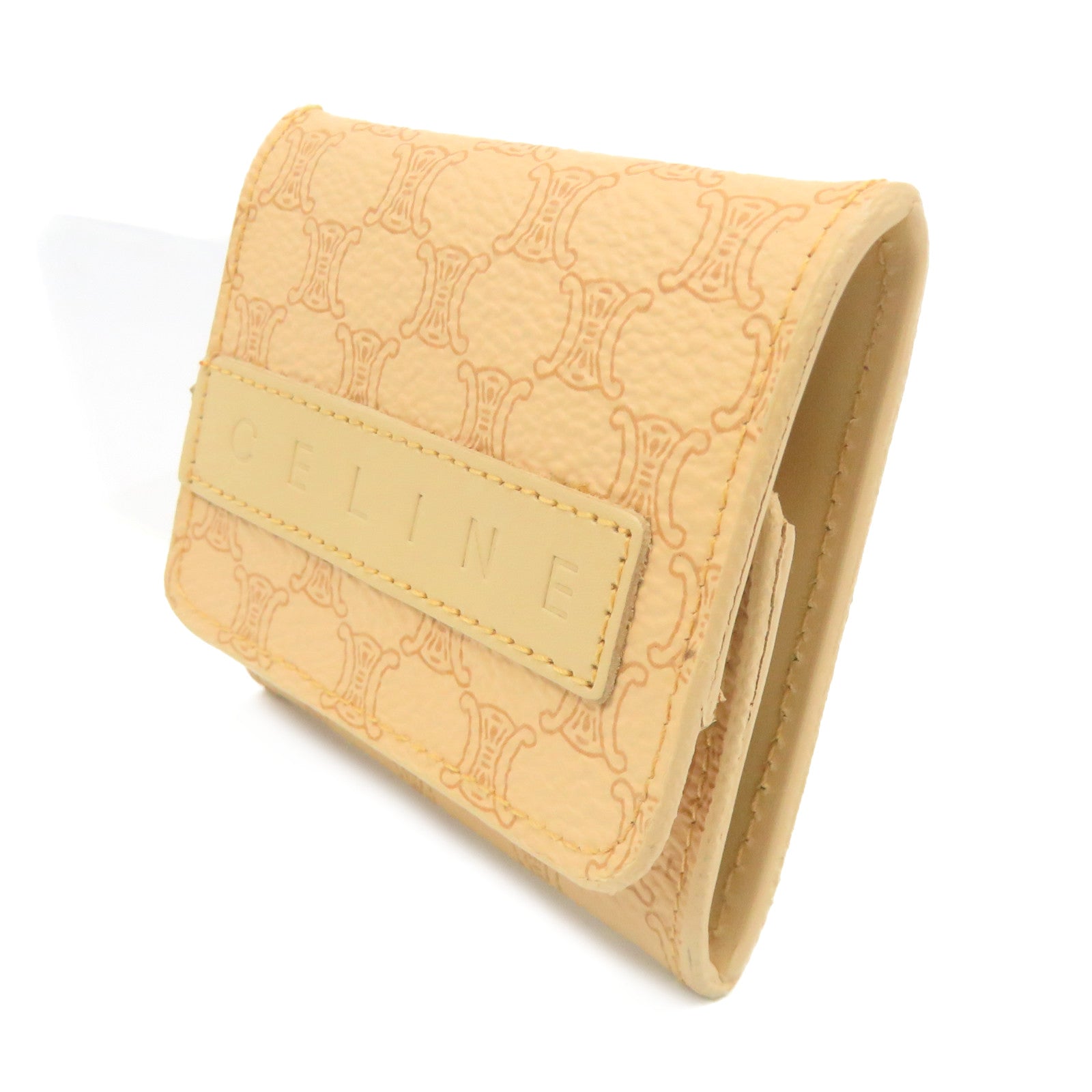 CELINE Coated Canvas Triomphe Coin Case Coin Purse Beige