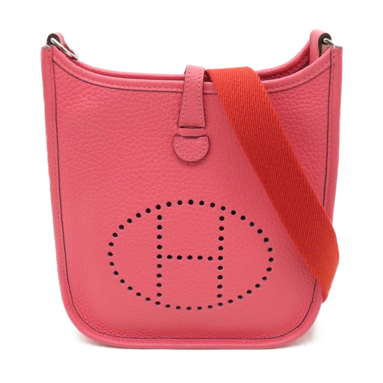 HERMES Clemence皮革Evelyne TPM銀扣肩背袋Rose Azalee杜鵑粉色